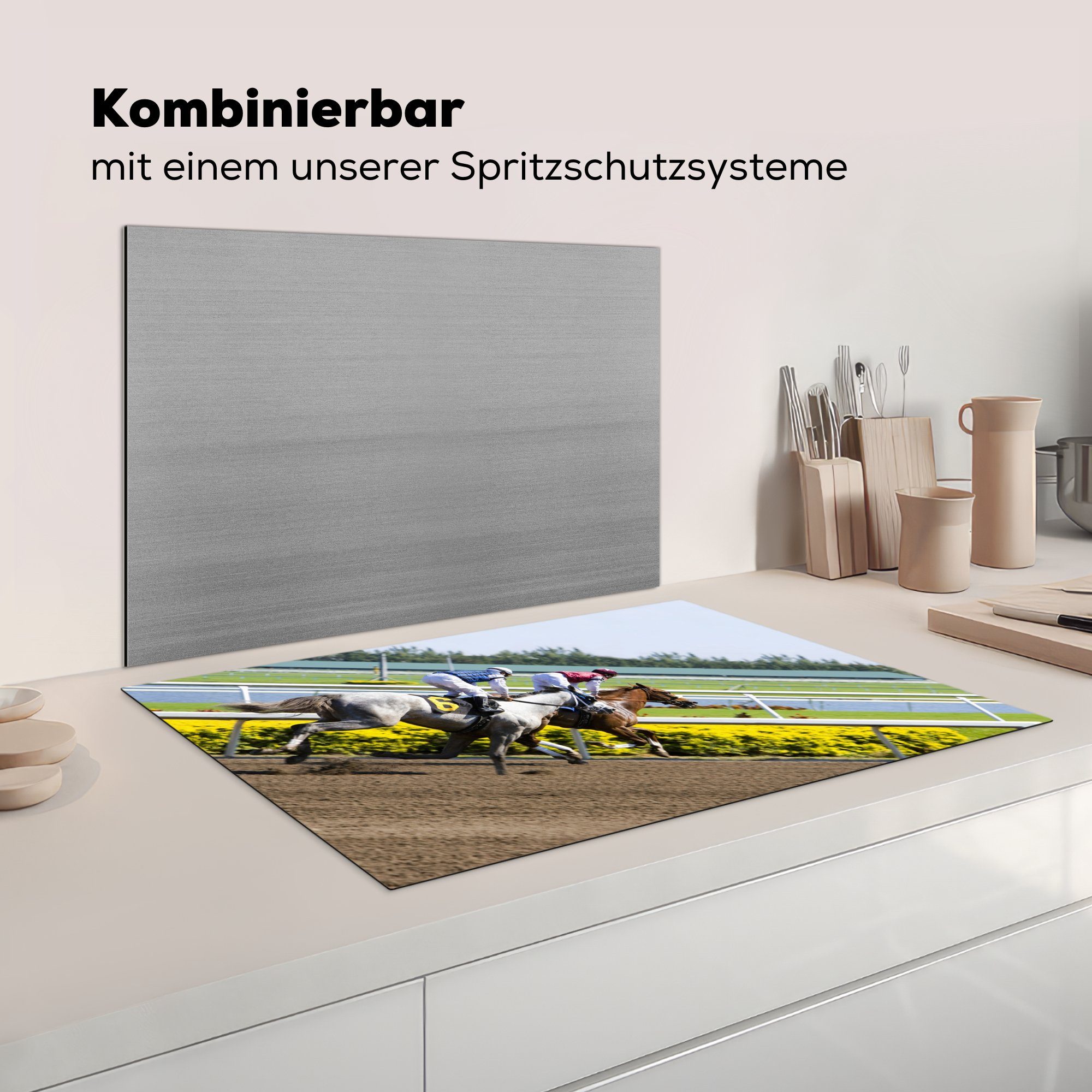 Induktionskochfeld Pferderennbahn (1 Schutz - cm, 81x52 küche, Sand, Vinyl, die für MuchoWow Pferde tlg), Herdblende-/Abdeckplatte - Ceranfeldabdeckung