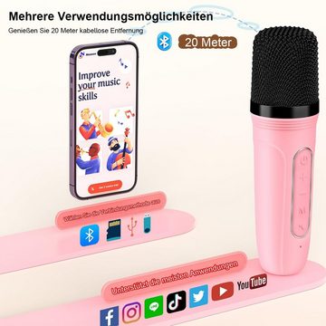 DOPWii Kabelloser Bluetooth-Lautsprecher, Mini-Karaokemaschine Karaoke-Maschine (mit Mikrofon, Pink/Schwarz)