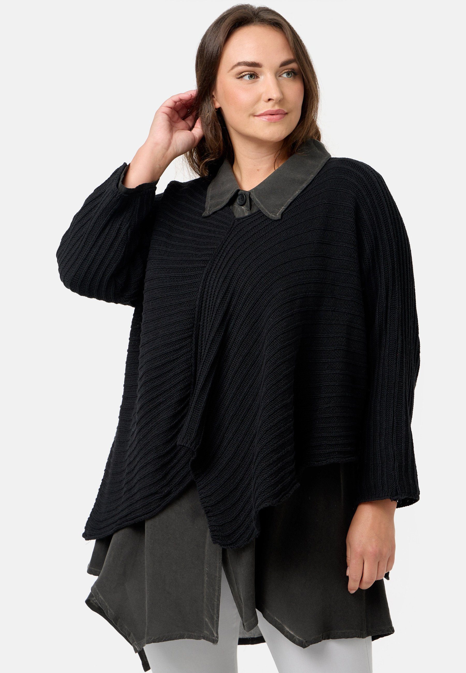 100% Kekoo Strickshirt Baumwolle aus asymmetrischem Stil im Strickpullover 'Pure' Schwarz