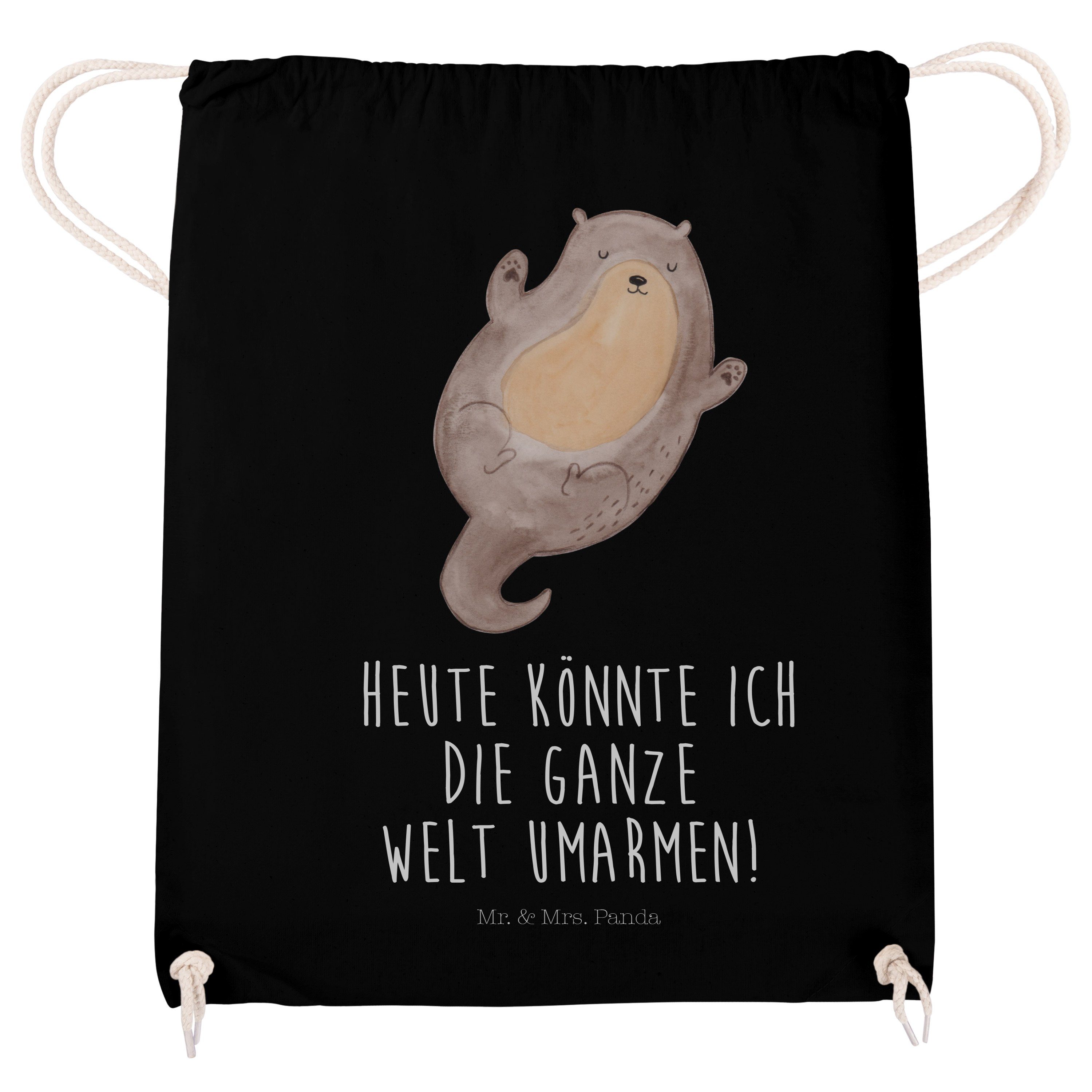 Otter optimistisch, Umarmen - Schwarz Sporttasch (1-tlg) Panda Beutel, Sporttasche & - Mrs. Mr. Geschenk,