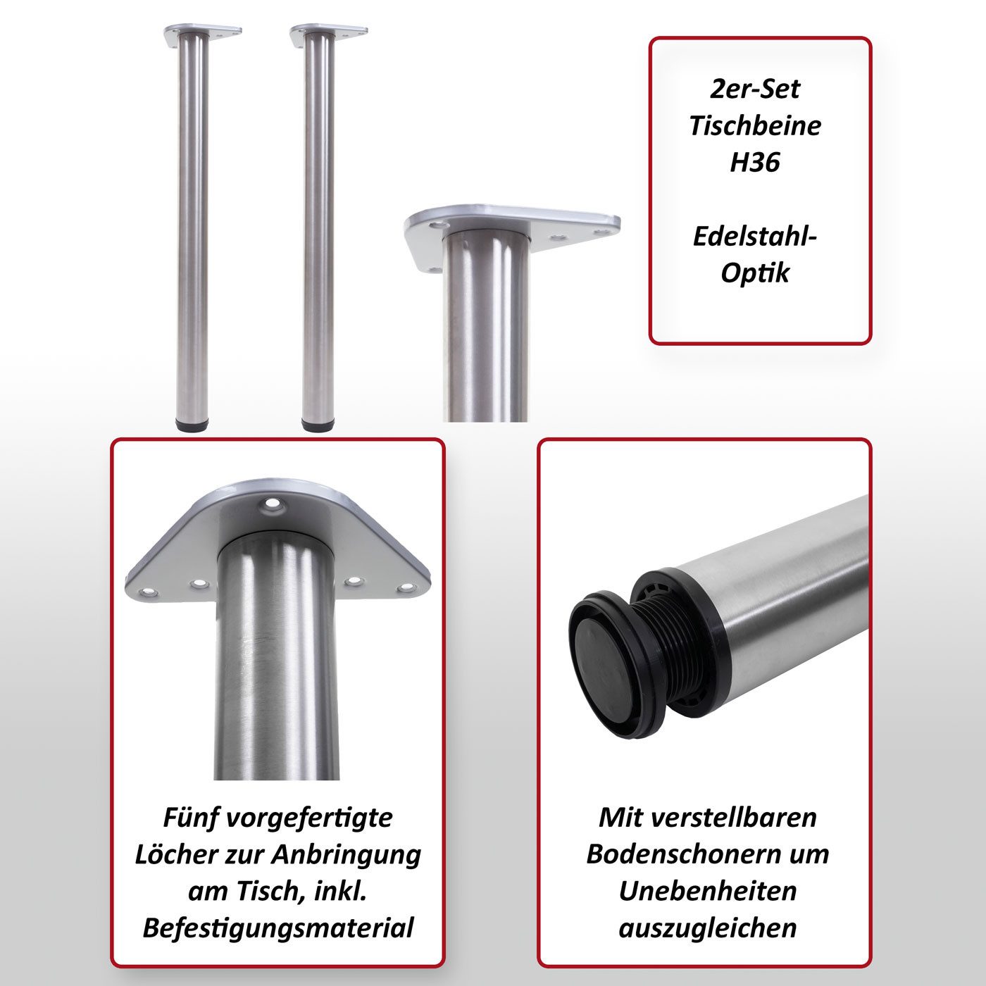 MCW Tischgestell MCW-H36-2 (Set, 2-St., 2er), Gebürstete Oberfläche