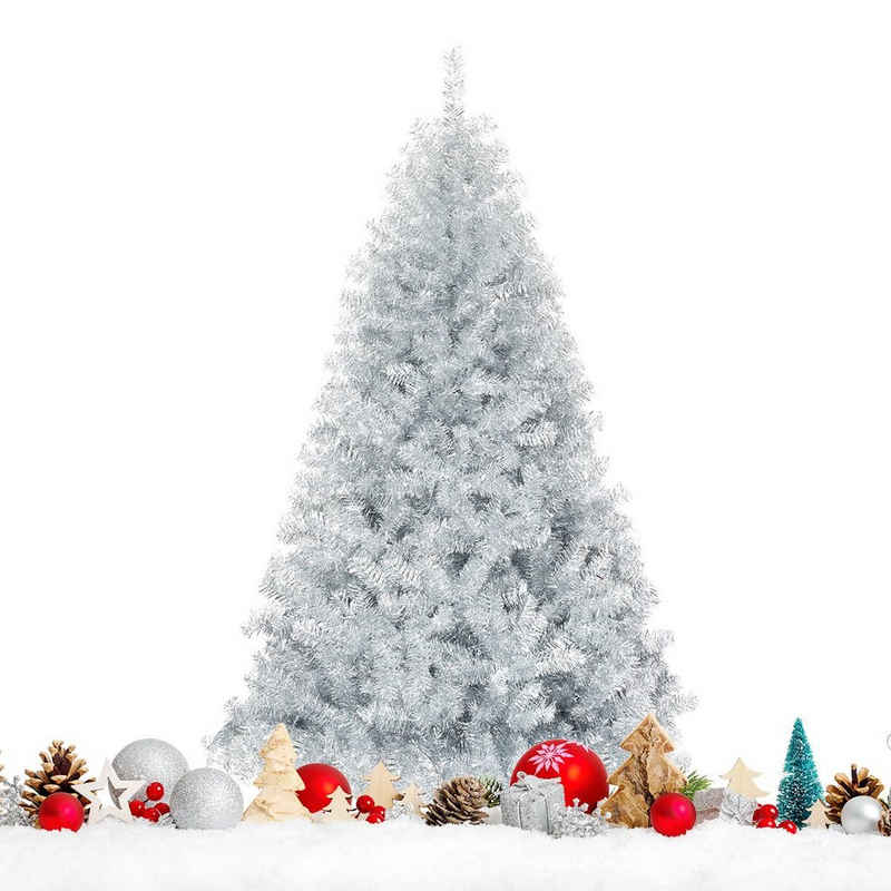 COSTWAY Künstlicher Weihnachtsbaum, 1036 PVC Nadeln, Metallständer, Silber