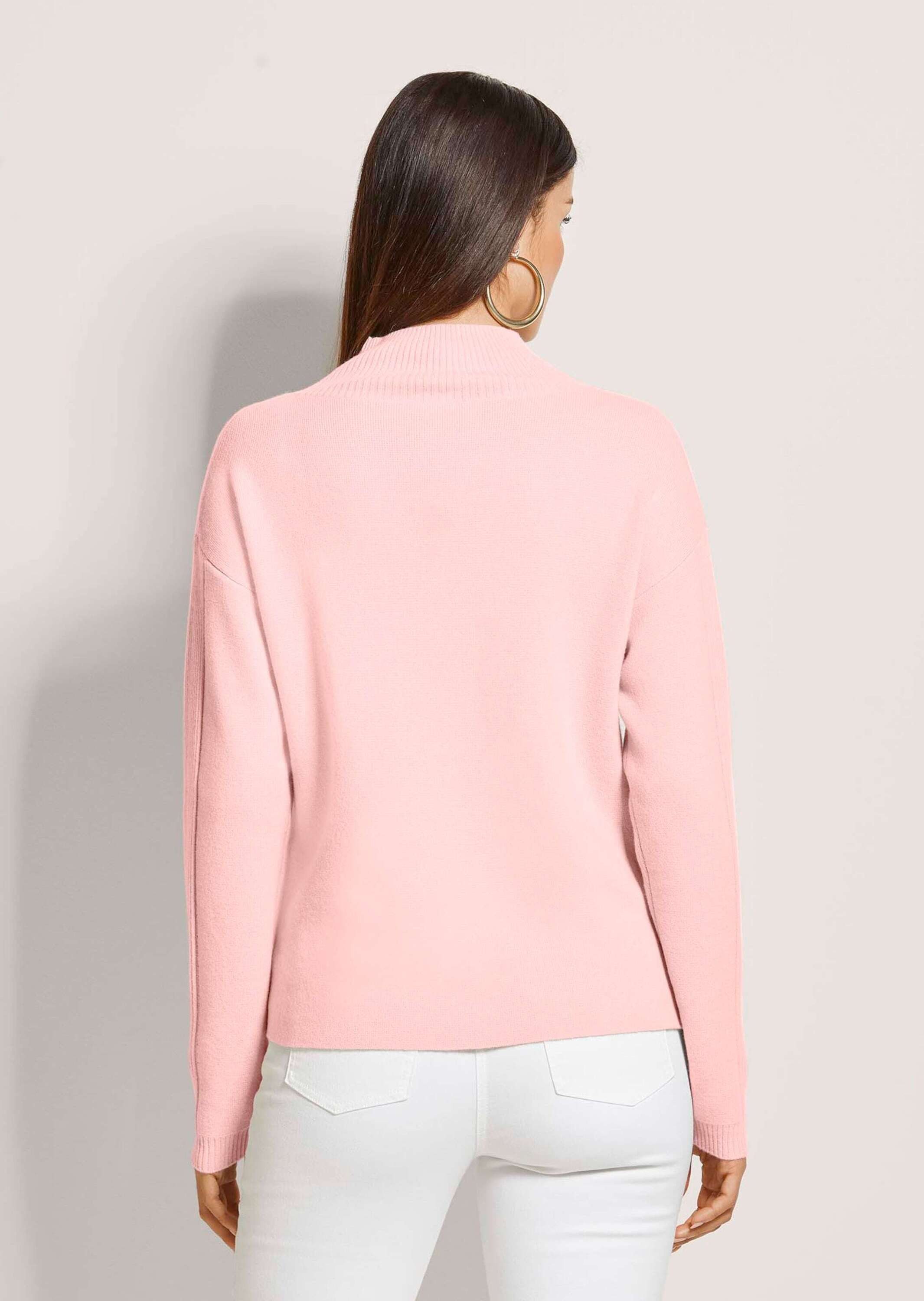 MADELEINE Strickpullover Kaschmir-Pullover mit Pointelle-Muster Pullover mit Stehkragen, überschnittene Schultern, Seitenschlitze
