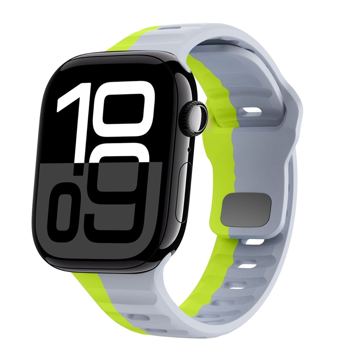 Wigento Smartwatch-Armband Für Apple Watch Series 11 10 42mm / 9 8 7 41 / 6 SE 5 40mm Band Grau, Silikonarmband mit umgekehrter Schnalle