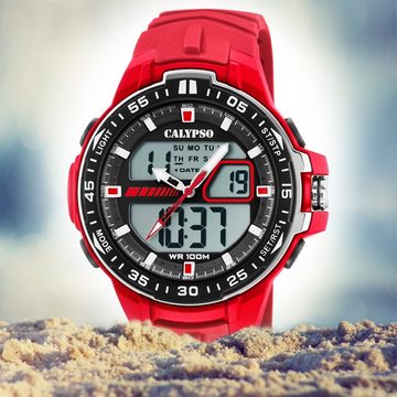 CALYPSO WATCHES Digitaluhr Calypso Herren Uhr K5766/2 Kunststoffband, Herren Armbanduhr rund, Kunststoff, PUarmband rot, Sport