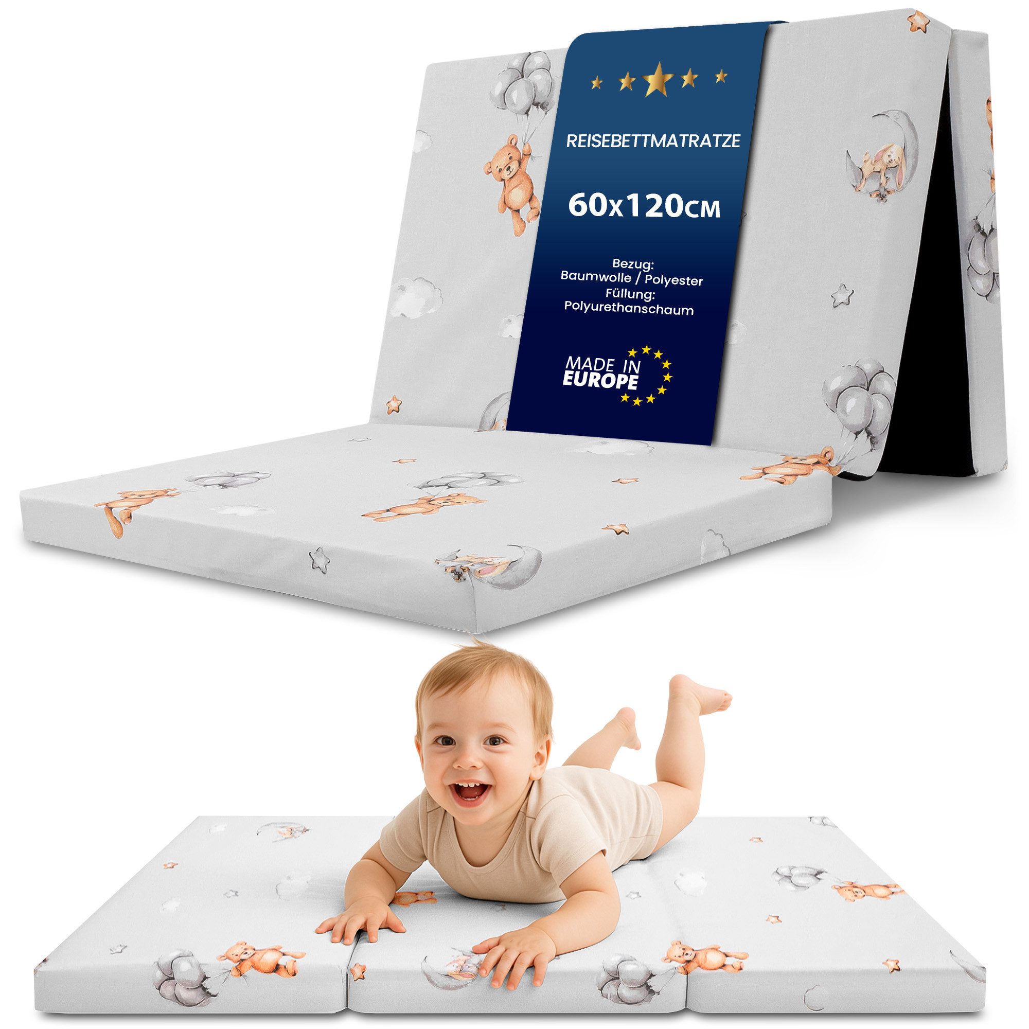 Babymatratze Klappmatratze Faltbare Reisebett Baby Matratze 60x120 cm, Totsy Baby