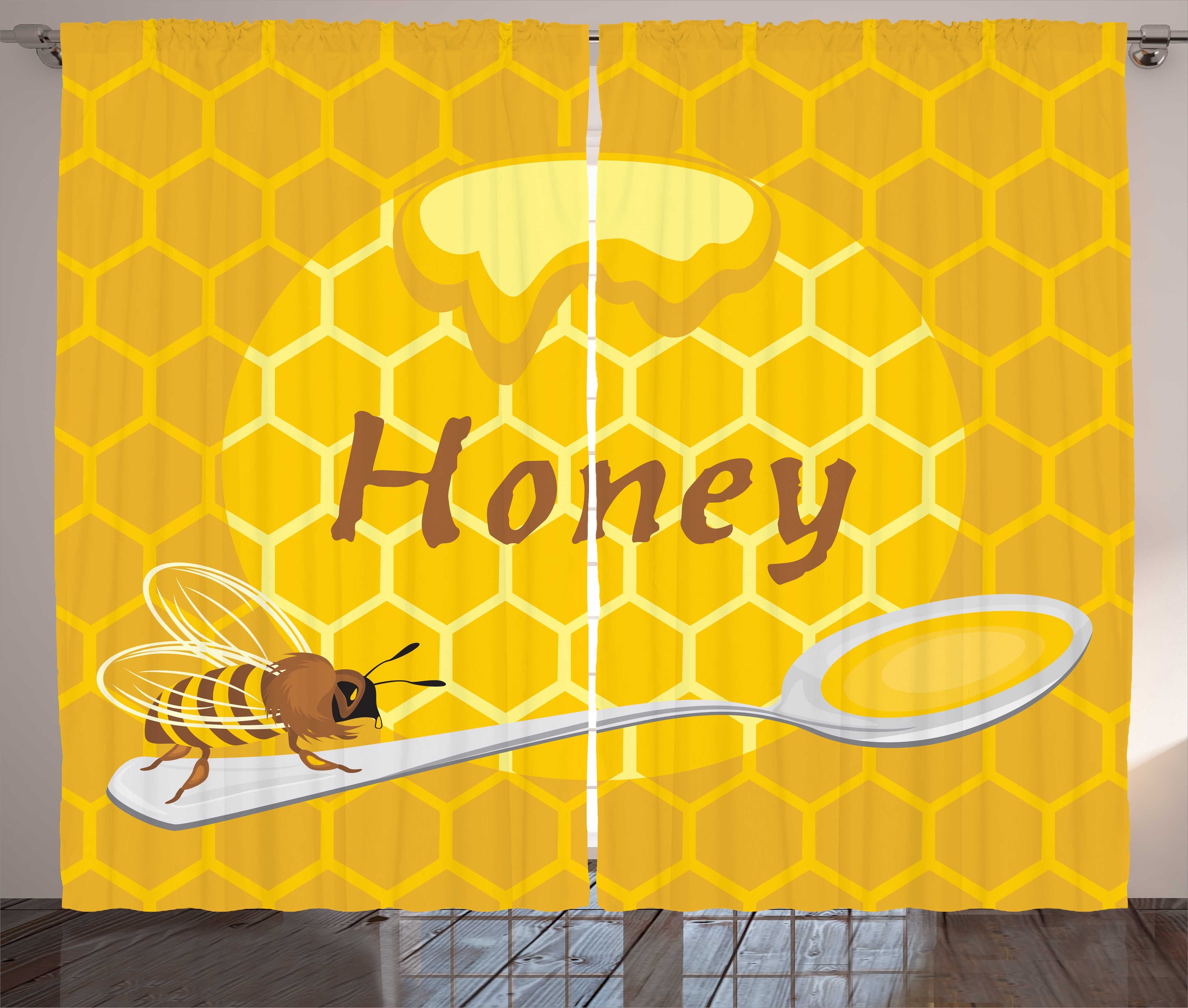 Gardine Schlafzimmer Kräuselband Vorhang mit Schlaufen und Haken, Abakuhaus, Bienenwabe Bee Löffel voll Honig