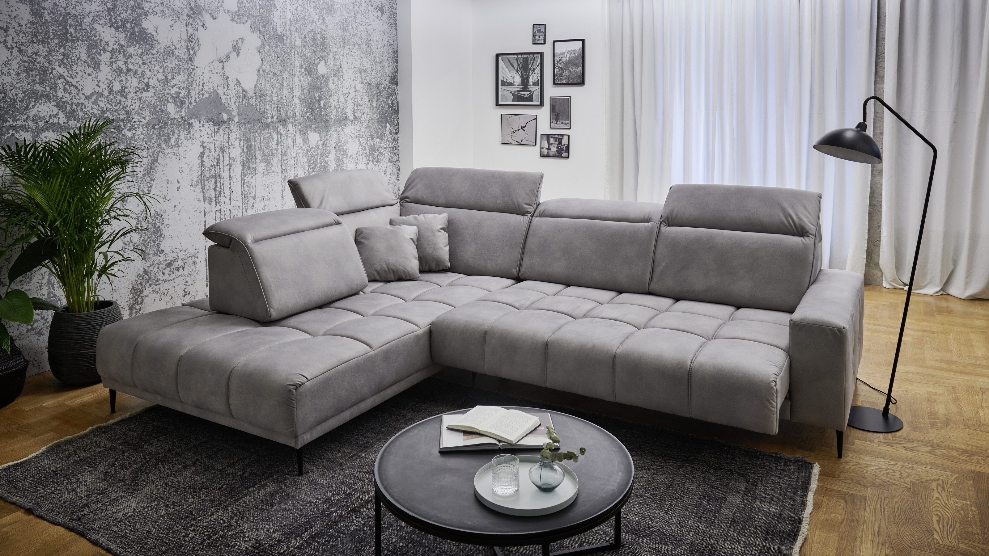 freiraum Wohnlandschaft Lindesberg, elektr. Sitzverstellung, Federkern, hellgrau - 317x107x230cm (BxHxT)