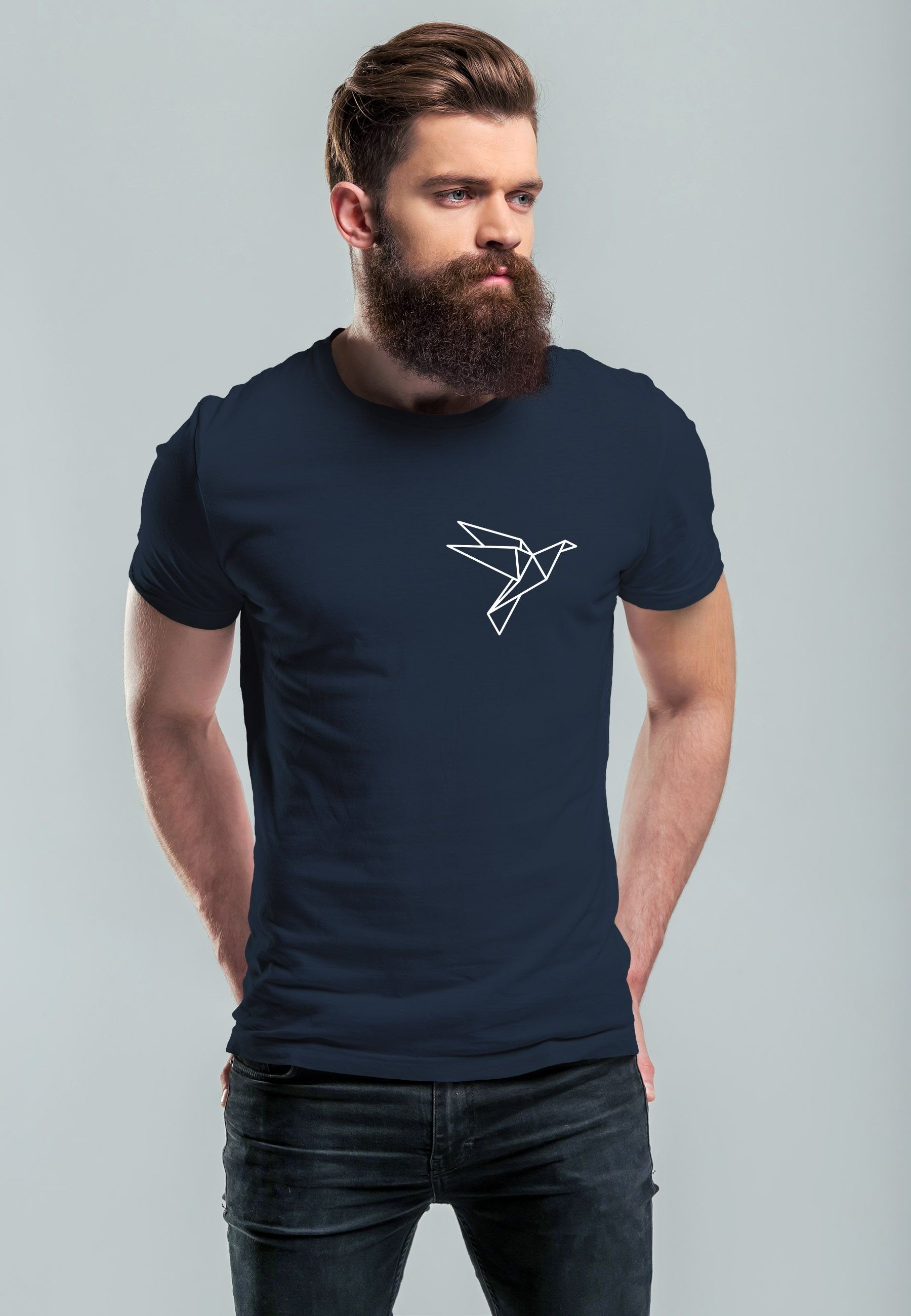 Neverless Print-Shirt Herren T-Shirt Aufdruck Vogel Origami Polygon Brustpr günstig online kaufen