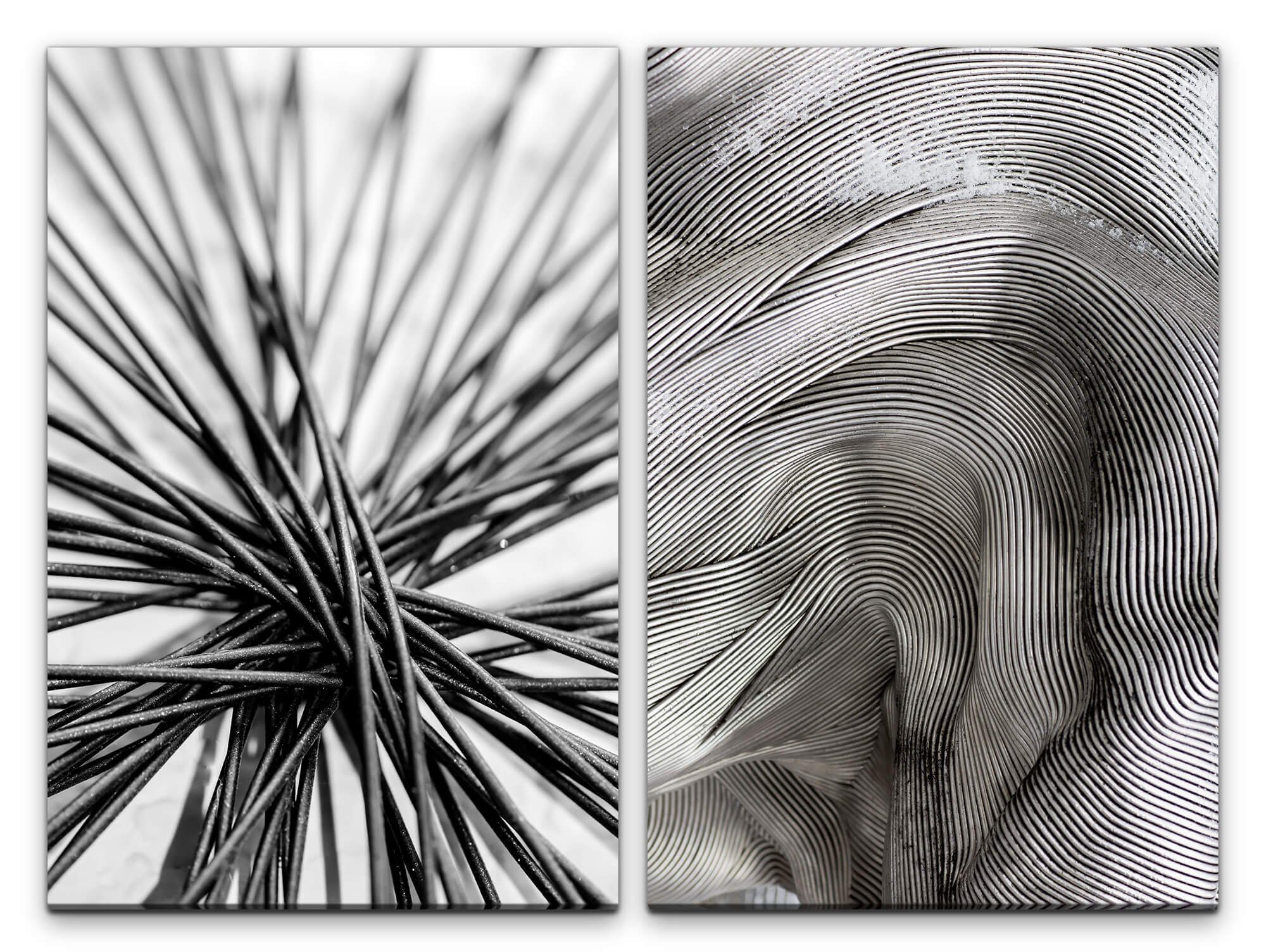 Leinwandbild 2 Bilder je 60x90cm Abstrakt Schwarz Weiß Draht Wellen Schwingung Modern Büro