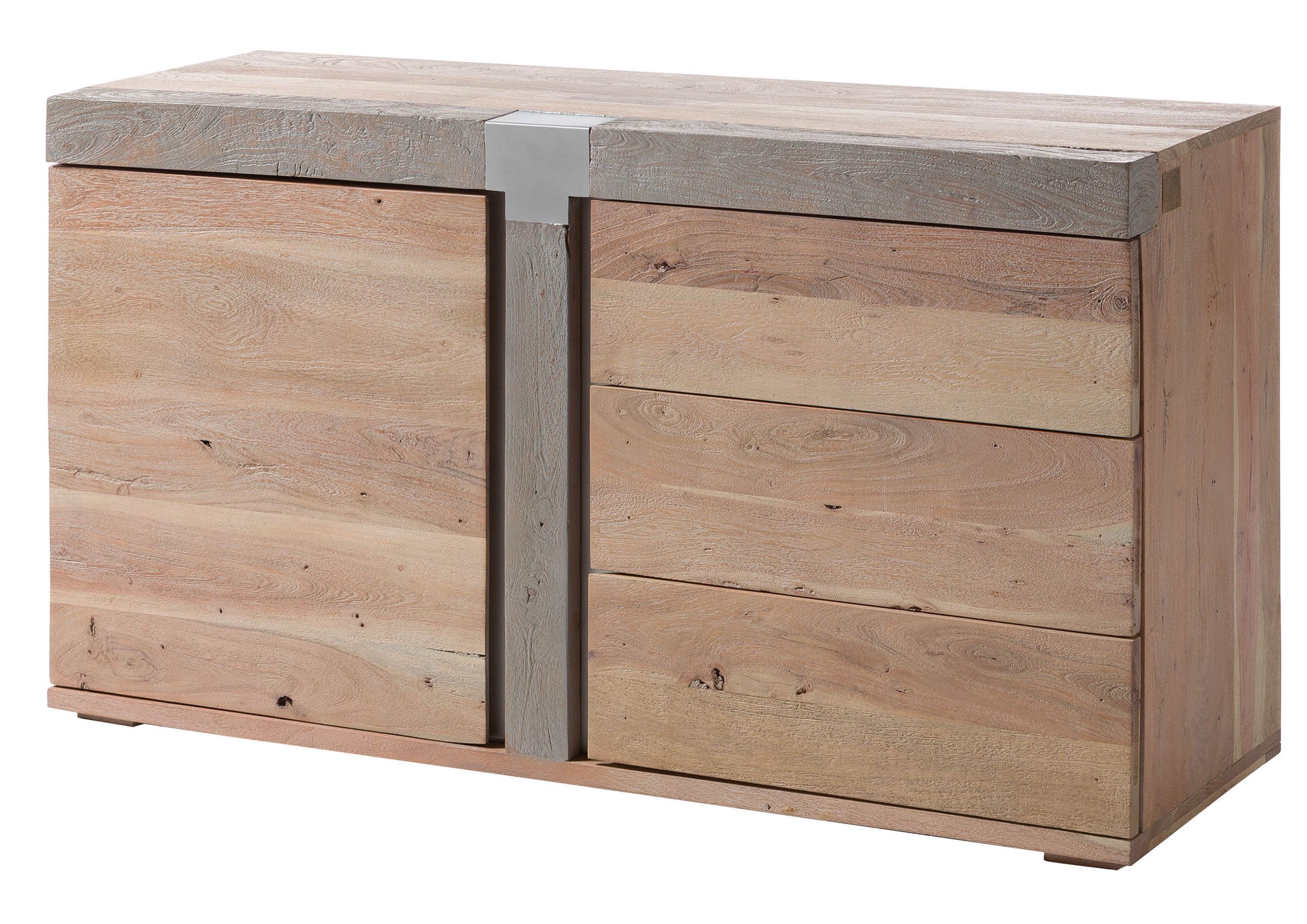 Massivmoebel24 Sideboard AMSTERDAM (Massivholz), Sideboard Akazie 135x45x75 beige lackiert Amsterdam #128