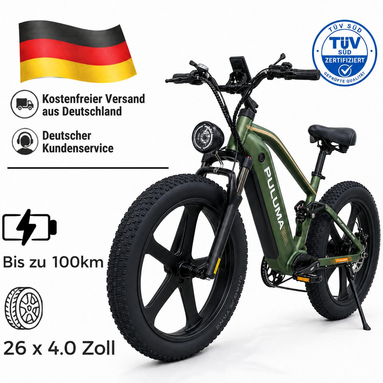 PixelPilot E-Bike Mountainbike 52V 20Ah Fatbike 26 Zoll, Shimano 7-Gang, hydraulisch, Stadt & Gelände, 7 Gang, Heckmotor, 1040 Wh, (Packung)