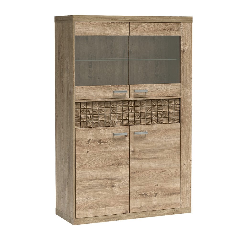 Lomadox Highboard NUSCO-161, Eiche Nb., Anrichte, Vitrinenschrank, 2 Türen, 102 cm breit