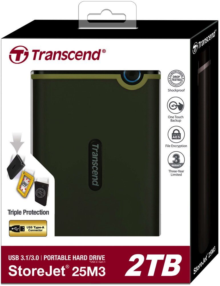 Transcend HDD StoreJet 25M3 2,5 Zoll 2TB USB 3.1 military green externe HDD-Festplatte