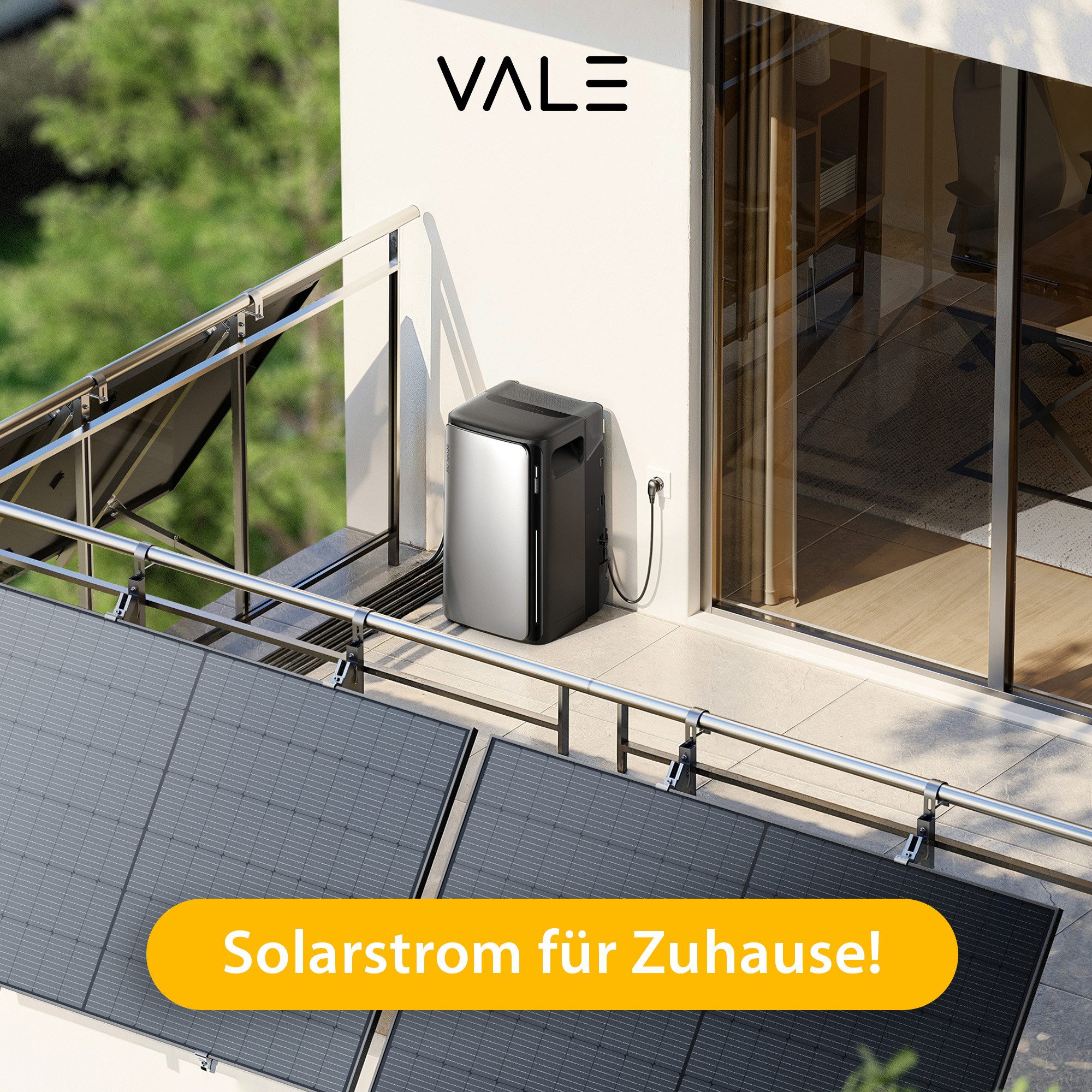 VALE Balkonkraftwerk Komplettset mit Solarspeicher & integriertem Wechselrichter, Bifazial, (EcoFlow Stream Ultra 1920 Wh, 800W, Solarmodule 860-1840WP, Zubehör), Plug&Play, BKW, Solarmodul, Photovoltaik Set, Wifi, App-Steuerung