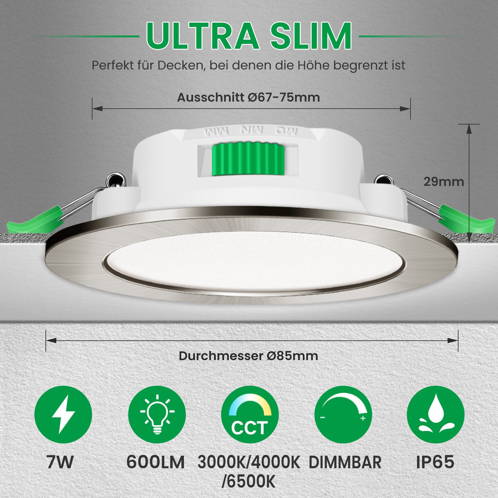 ALUSSO LED Einbaustrahler 6er-Set, 68mm 7W LED Einbaustrahler, Decken Leuch günstig online kaufen