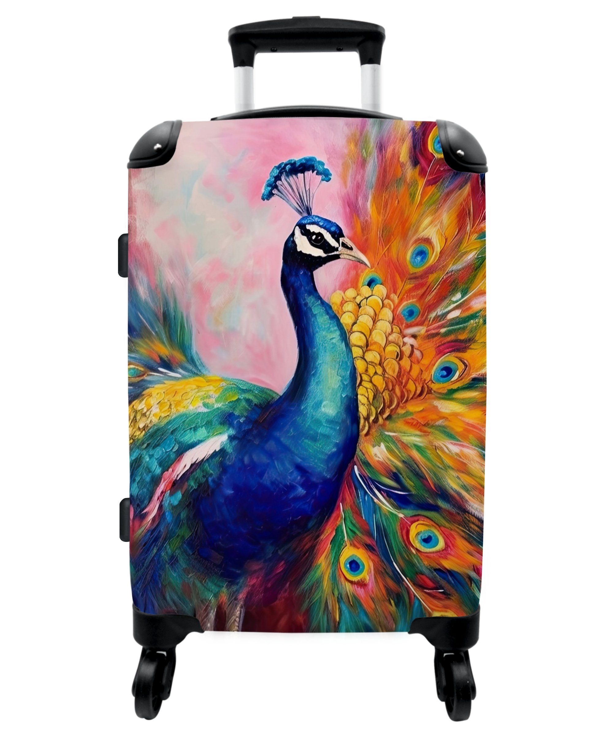 NoBoringSuitcases.com© Koffer 67x43x25cm Pfau - Tiere - Malerei - Regenbogen, 4 Rollen, Aufgabegepäck Trolley Rollkoffer Große Reisekoffer mit 4 Rollen -