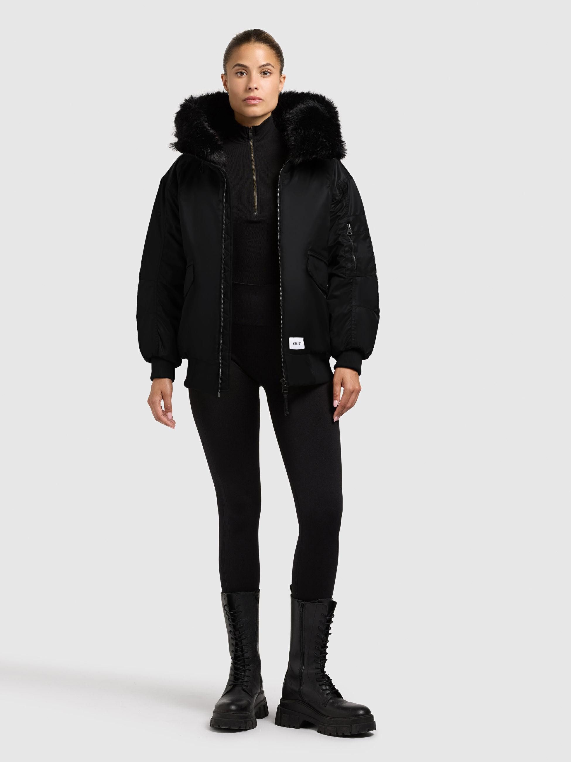 khujo Bomberjacke Cela Oversize Winterjacke mit abnehmbarem Kunstpelz-Besatz