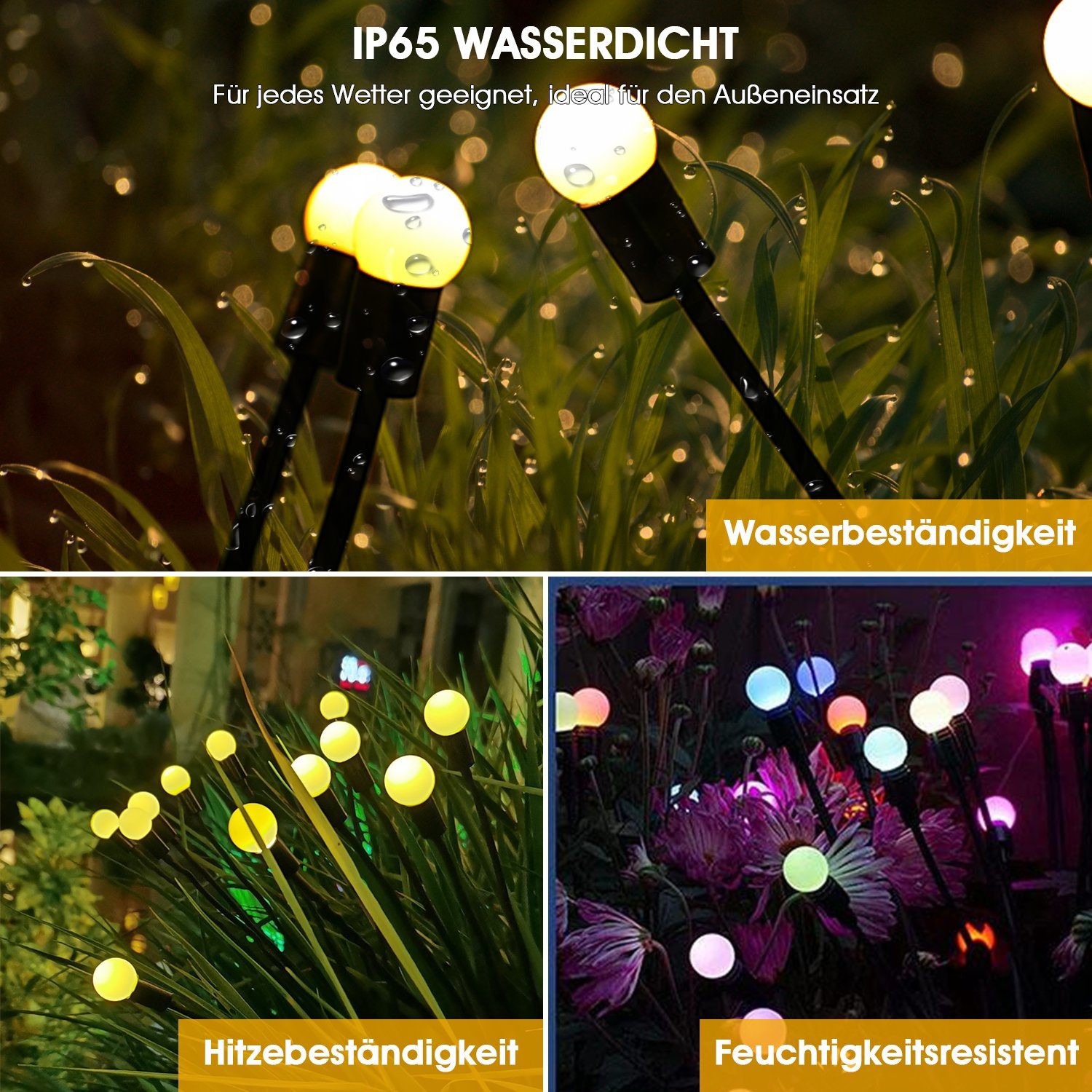 Wasserdicht für Garten, fest LETGOSPT Warmweiß, LED Solarlampen Solarleuchten integriert, LED LED Leuchte, Glühwürmchen Außen IP65 Solarleuchte für Stück 8 1/2/4er -Pack Glühwürmchen Garten, 4