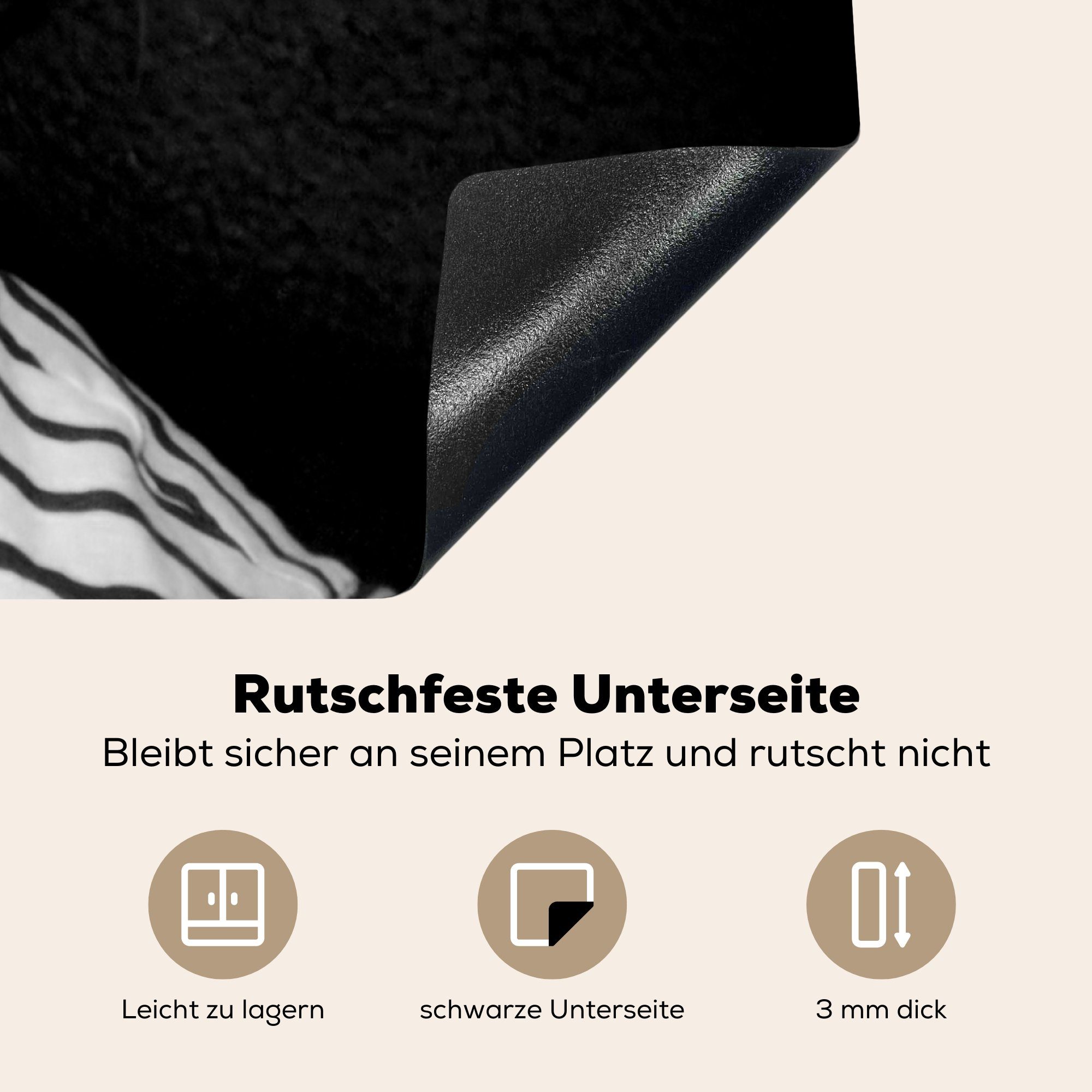 MuchoWow Herdblende-/Abdeckplatte Gut Ceranfeldabdeckung, für Arbeitsplatte tlg), cm, aufreizender Mann Vinyl, Liegeposition (1 aussehender küche und 78x78 in in Schwarz Weiß