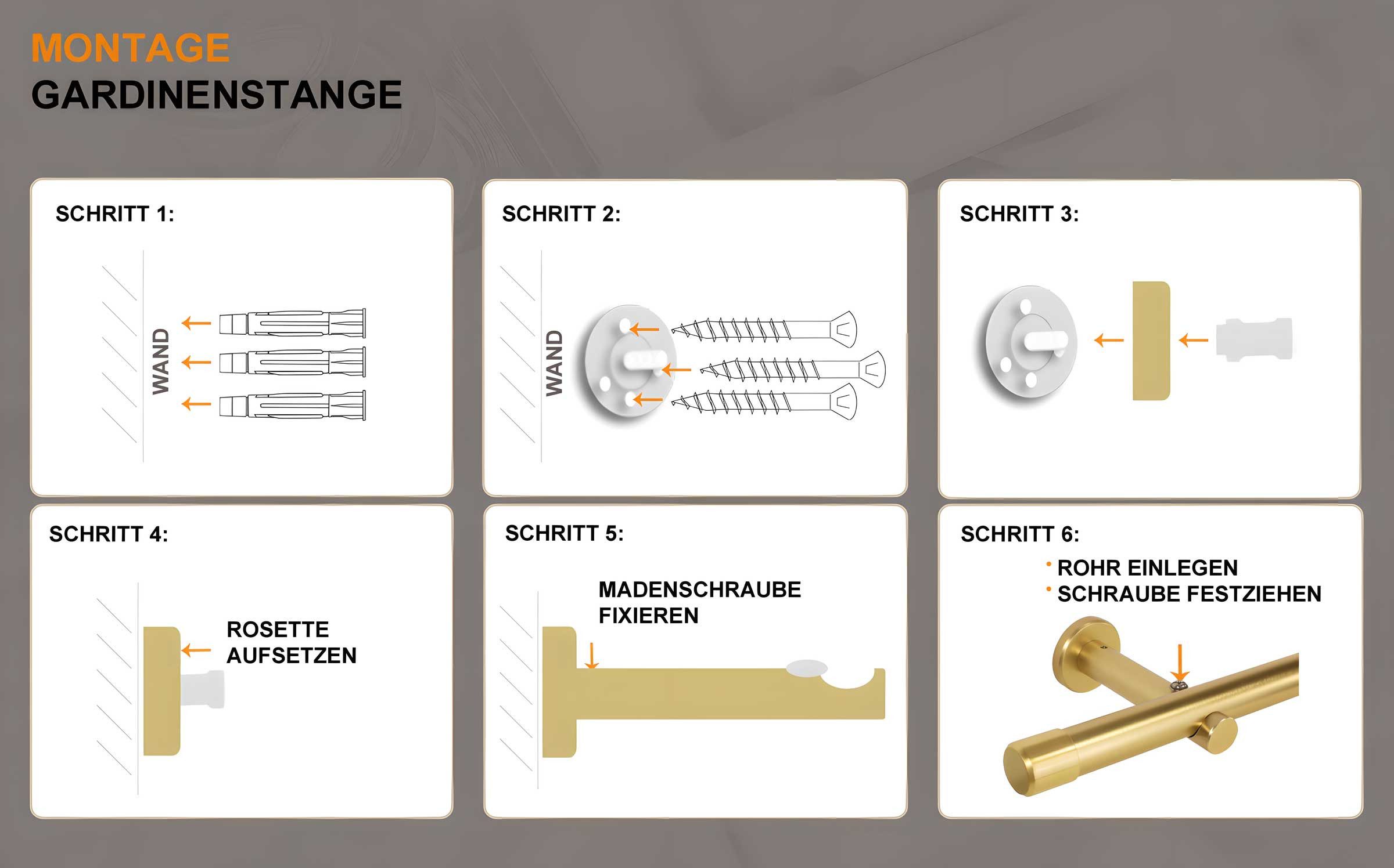 iso-design Gardinenstange Messing Matt 20 mm Endstück Kappe Wand- oder Deckenmontage, Ø 20 mm, 1-läufig, Fixmaß, verschraubt, Aluminium, Mit Metallsäge beliebig – Bild 5 von 5