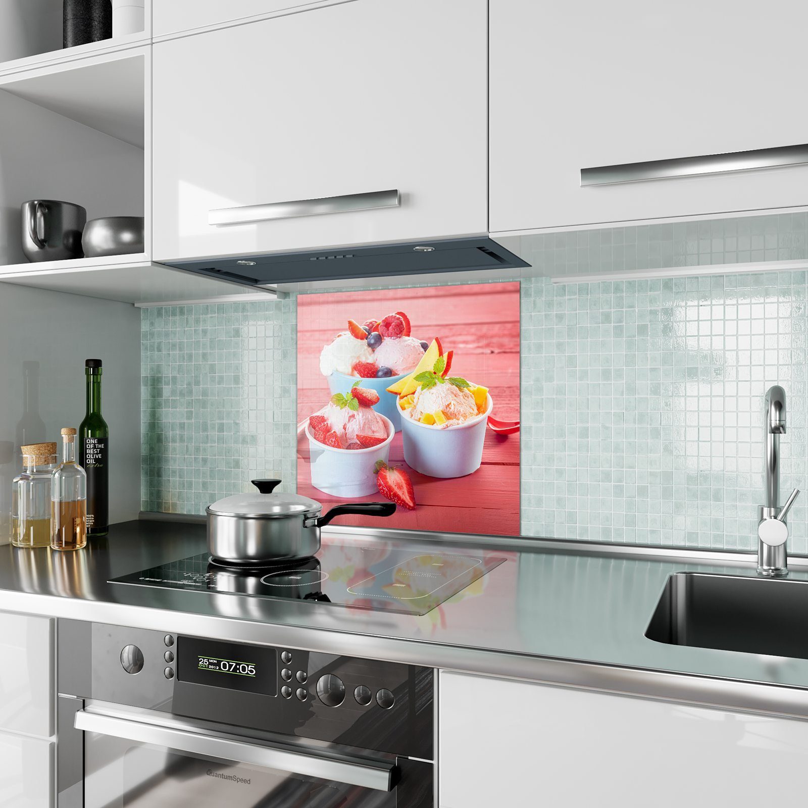 Motiv Spritzschutz Eis Küchenrückwand Glas Primedeco mit Küchenrückwand Köstliches tropisches