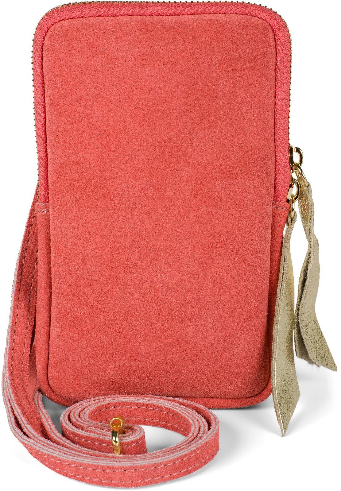 Mini Koralle Umhängetasche Veloursleder Echtleder Handy styleBREAKER (1-tlg), Bag