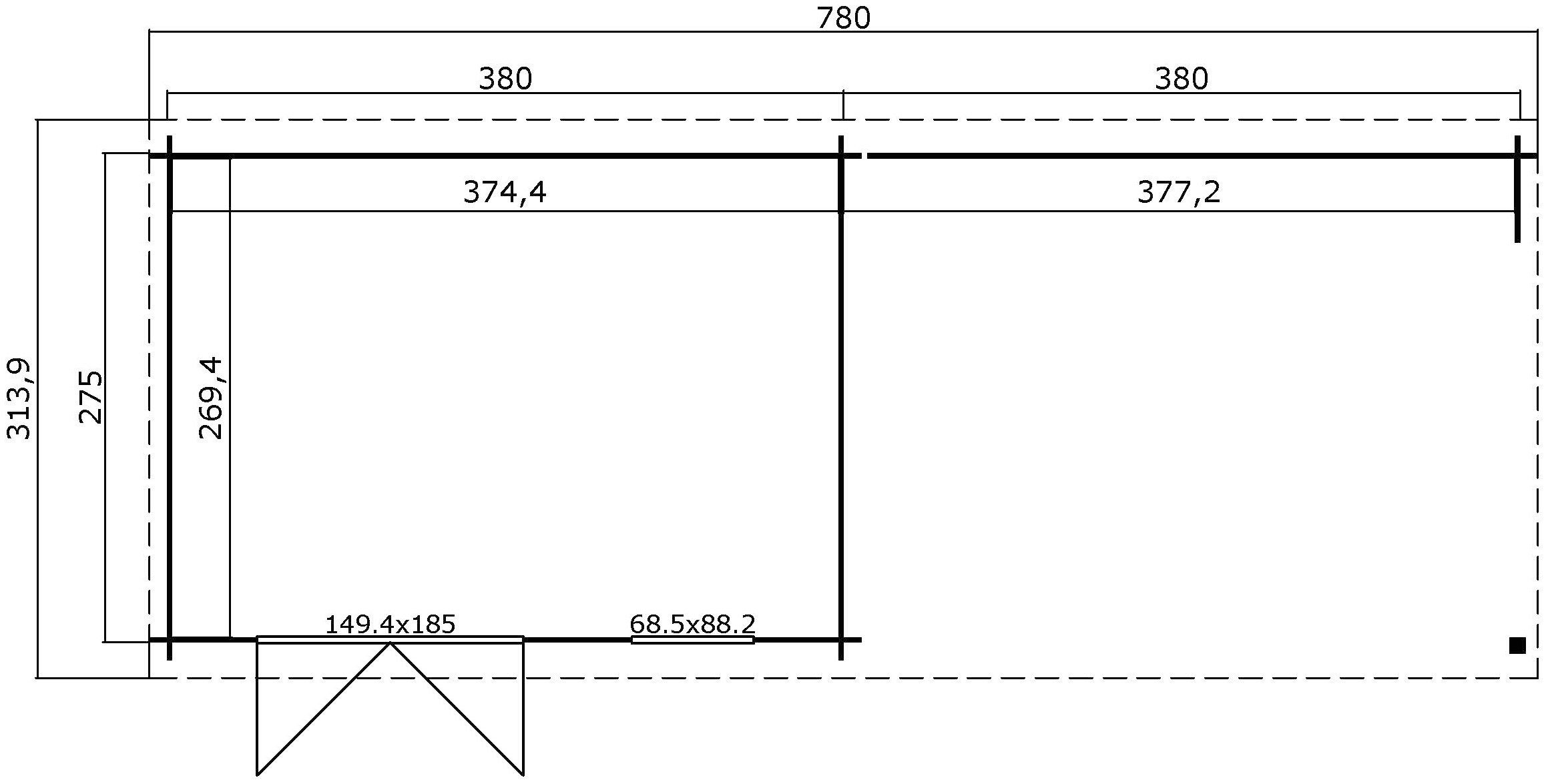 (Set), LASITA Anbau Gartenhaus mit MAJA BxT: Naturbelassen, 780x314 cm, Reno,