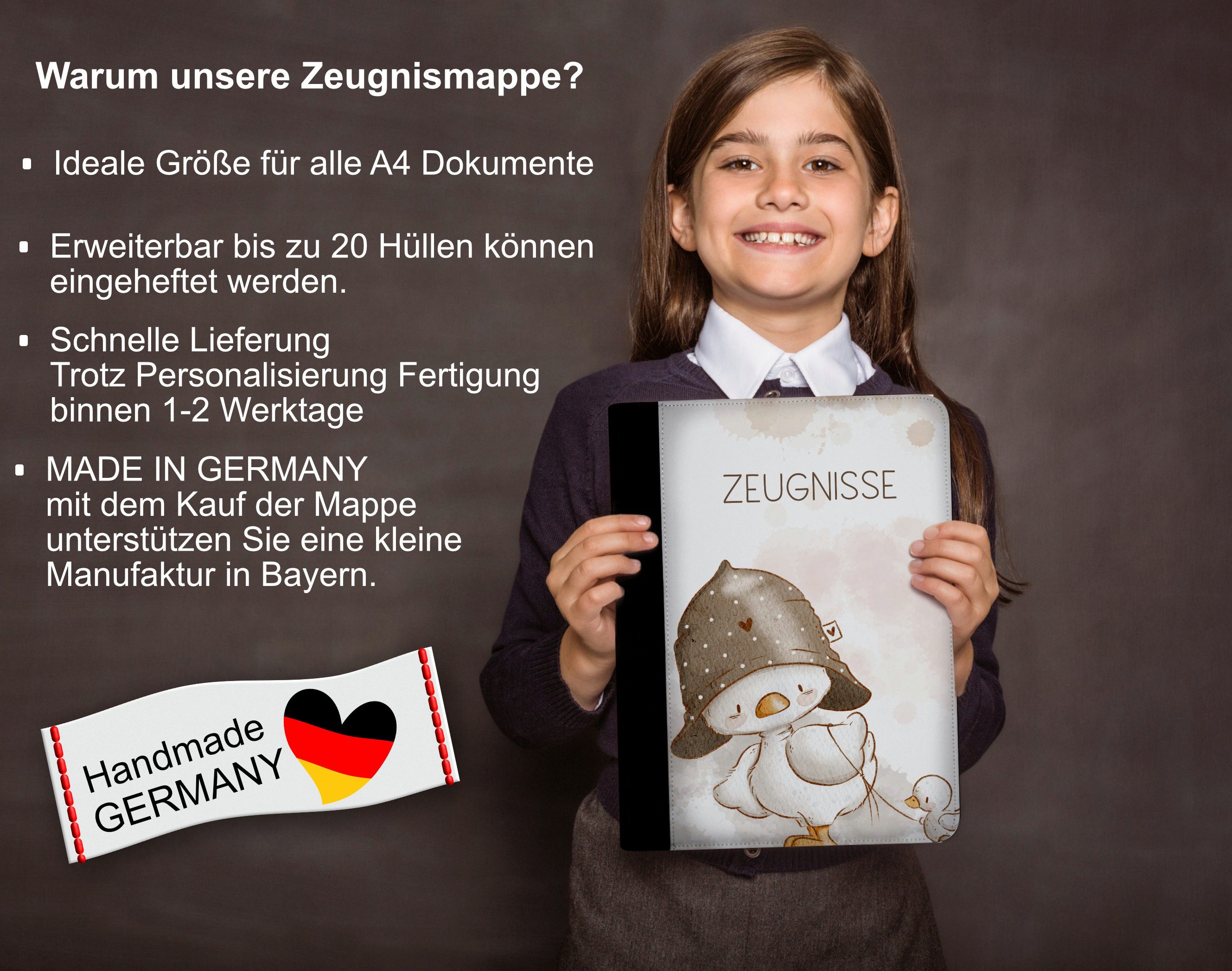 CreaDesign Schreibmappe Kinder Zeugnismappe, Dokumentenmappe, Ordner A4, Alle meine Ente (1-St)