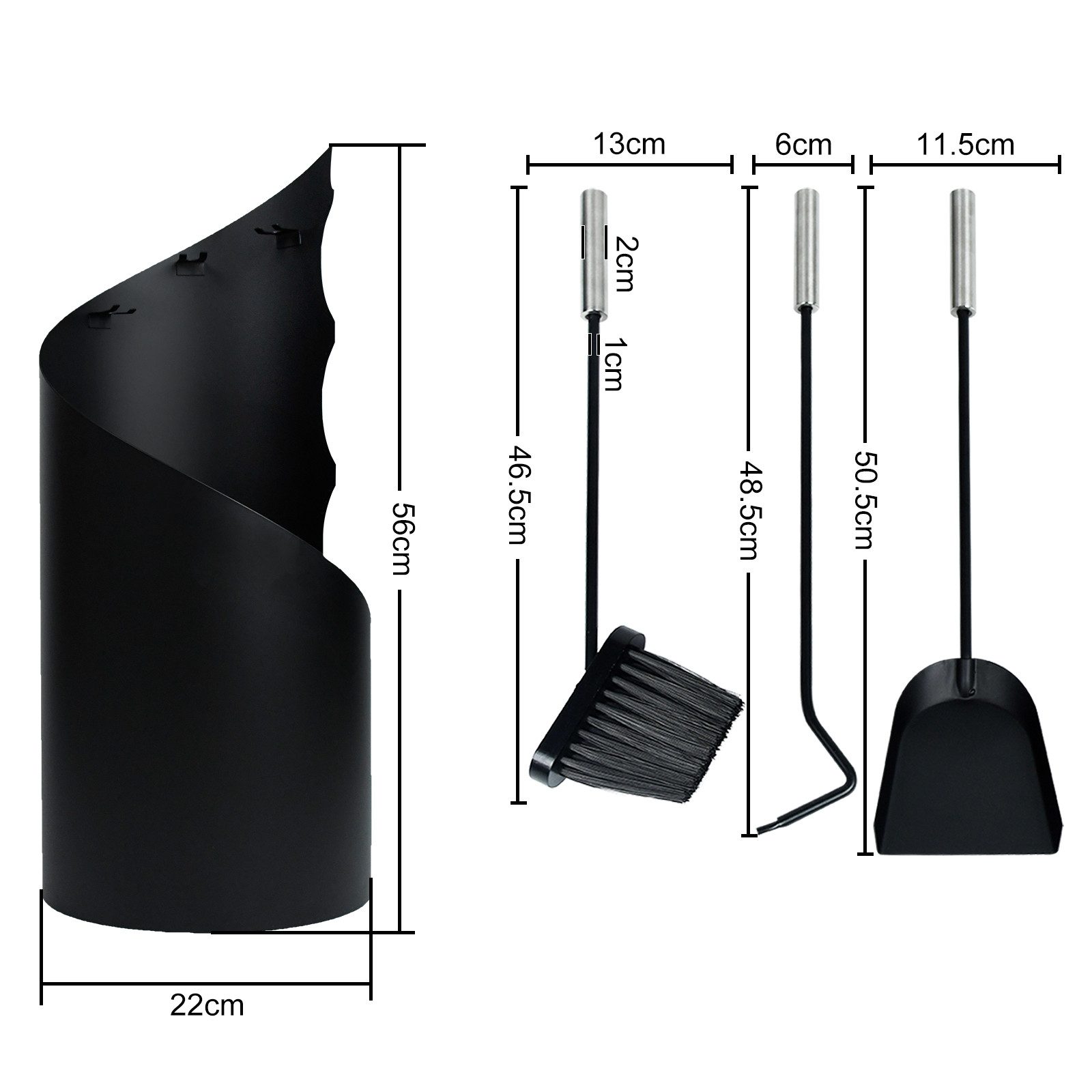 FIVMEN Kamingarnitur 5 teilig Kaminzubehör Edelstahl Kaminofen Kaminbesteck Set, Schwarz Kamingarnitur mit Standfuß