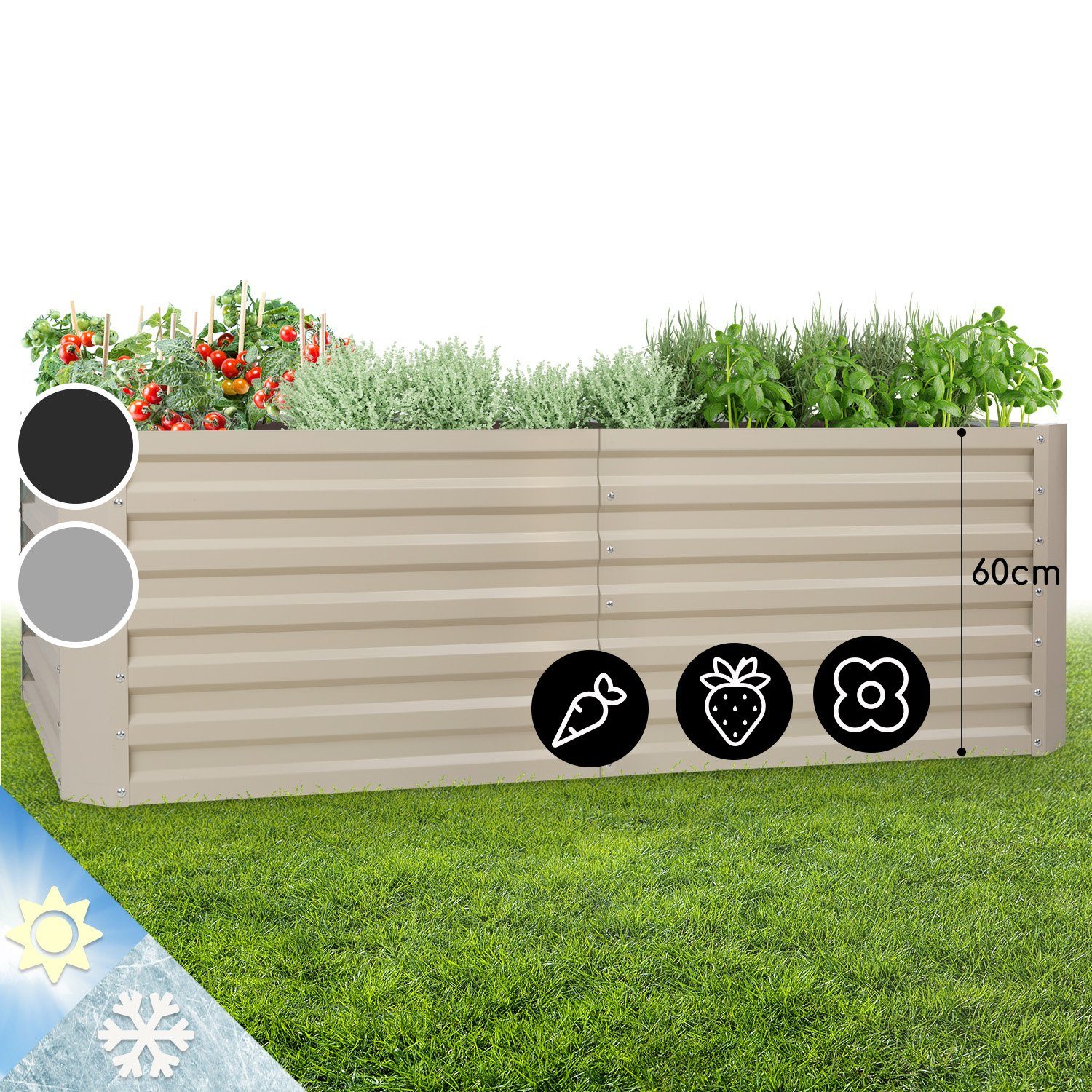 blumfeldt Hochbeet High Grow Straight, Hochbeet Metall Balkon Pflanzkasten Pflanzkübel Blumenkasten