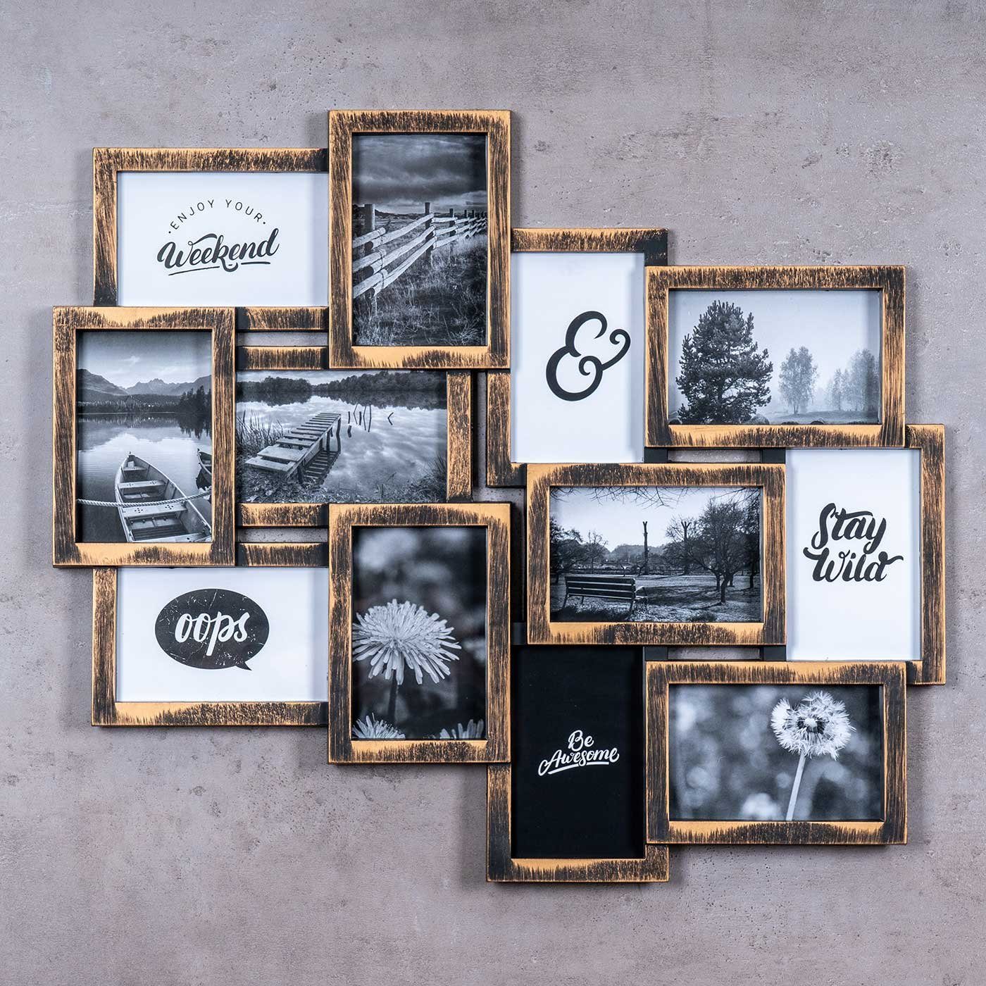 Levandeo® Bilderrahmen Collage, Bilderrahmen Kupfer 12 Fotos 10x15cm Fotoga günstig online kaufen