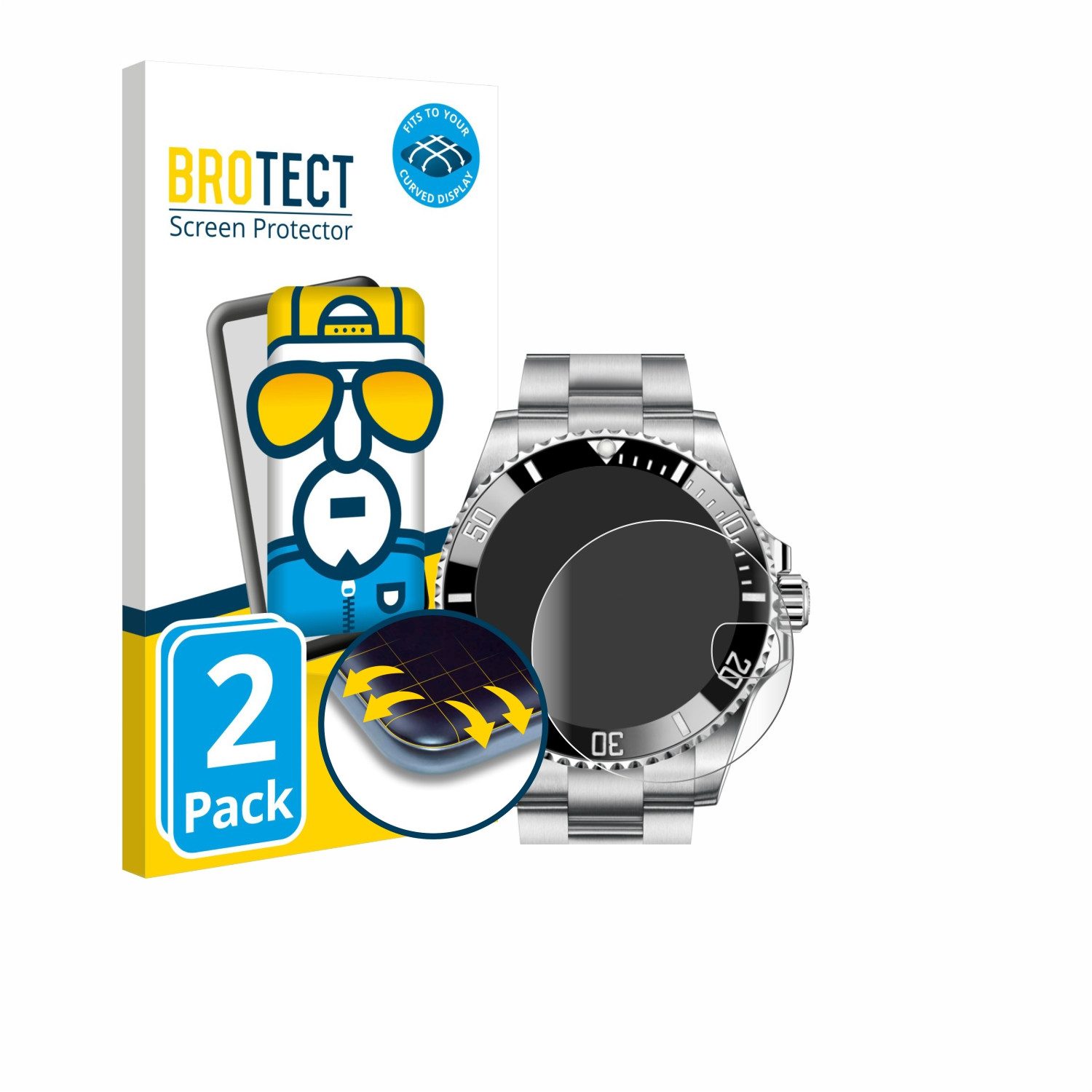 BROTECT Displayschutzfolie Fullscreen Schutzfolie für Rolex Submariner 16610 (Date), 2 Stück, Displayschutz Folie Fullcover Klar Transparent