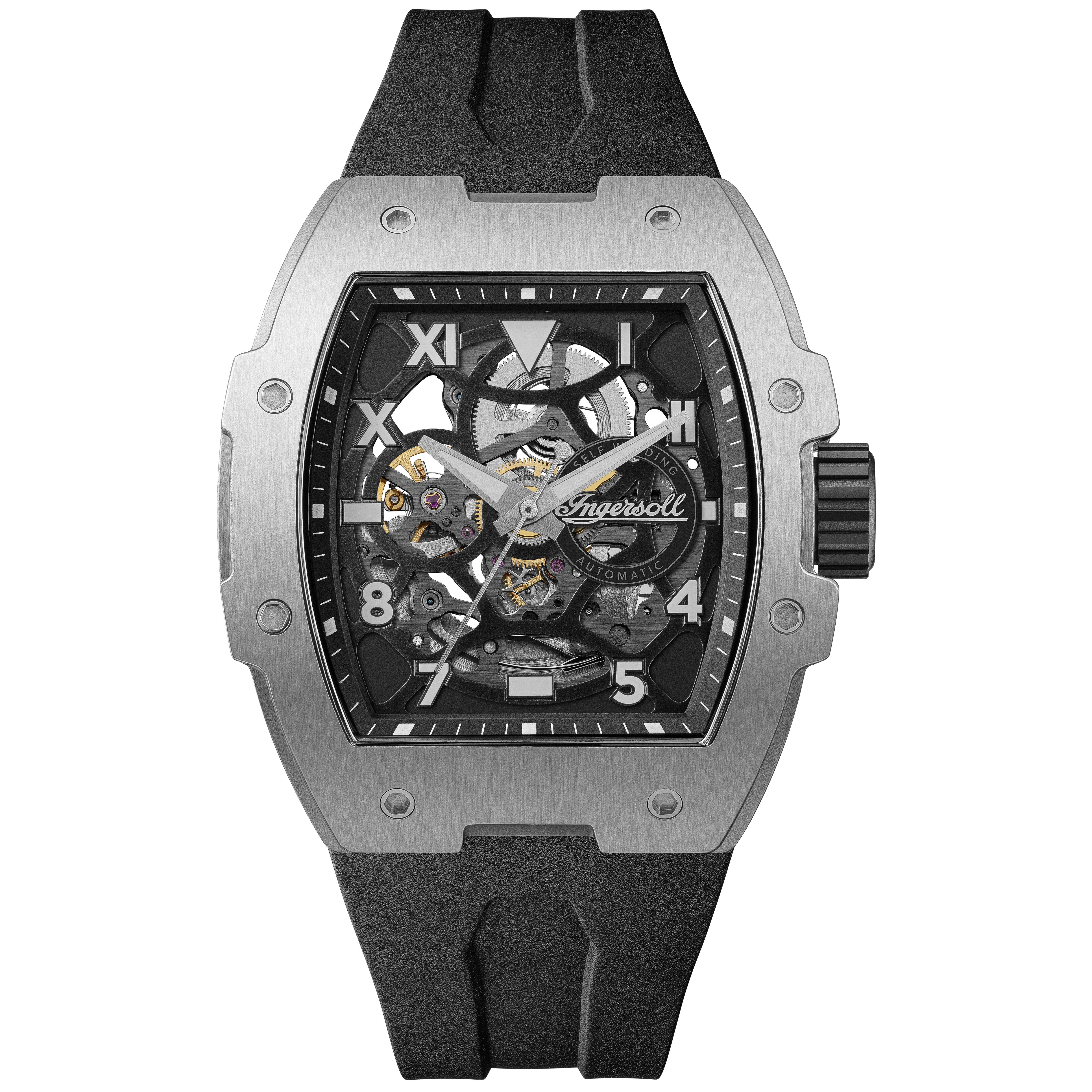 Ingersoll Automatikuhr The Play I15301, Armbanduhr, Herrenuhr, Mechanische Uhr, Silikonarmband, analog