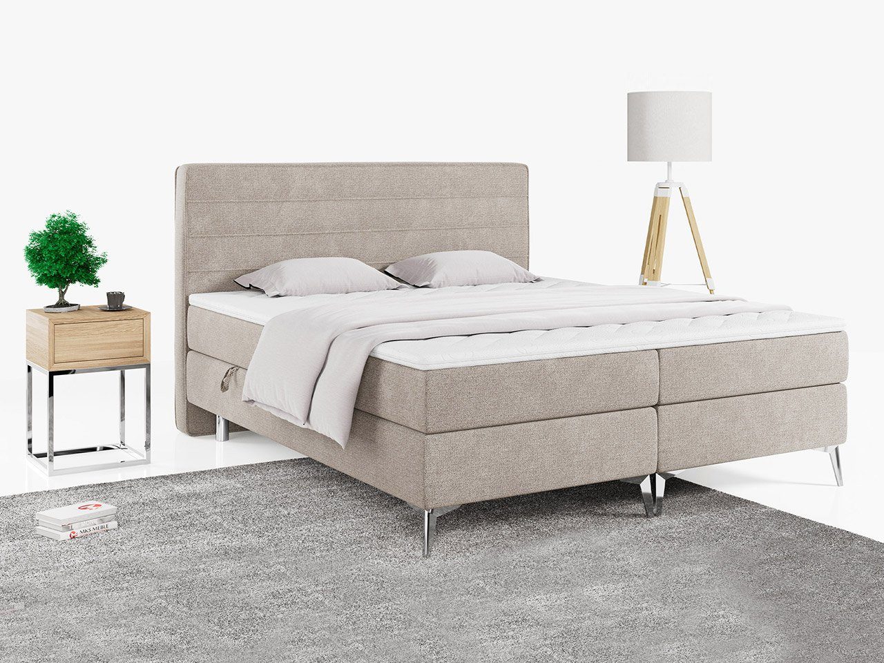 MKS MÖBEL Boxspringbett EKORE, Doppelbett mit Multipocket-Matratze, Polsterbett mit Kopfstütze