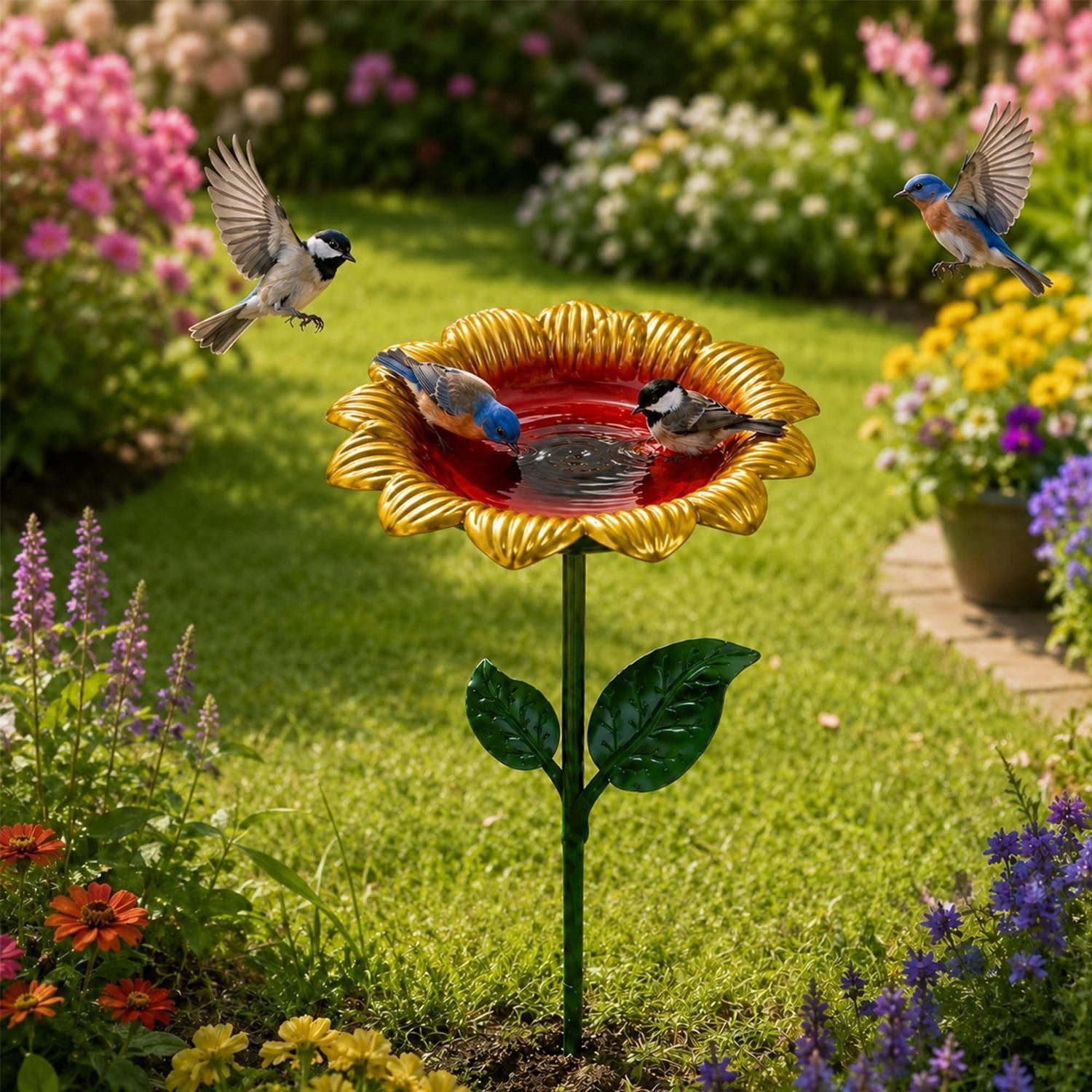 LuxusKollektion Vogeltränke Vogeltränke Blume mit Erdspieß