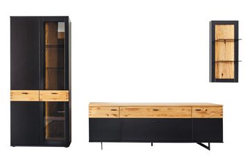 MCA furniture Wohnwand Wohnwand Anbauwand Cesena, Wildeiche / schwarzgrau, 3-teilig, LED, (4-St)