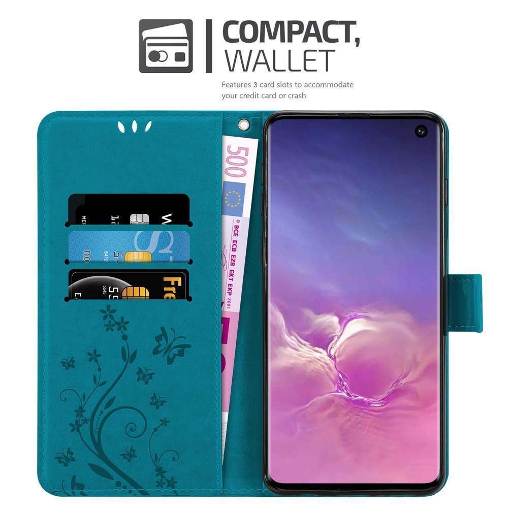 Cadorabo Handyhülle für Samsung Galaxy S10 5G Hülle Samsung Galaxy S10 5G, Hülle Schutzhülle Blumen Flower mit Standfunktion Kartenfach Magnet