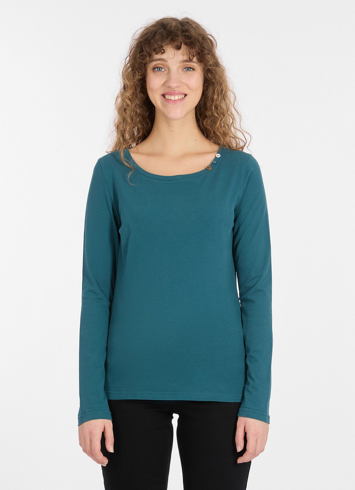 Ragwear Langarmshirt FLLORAH LONG GOTS mit süßen Zierknöpfen am Ausschnitt günstig online kaufen