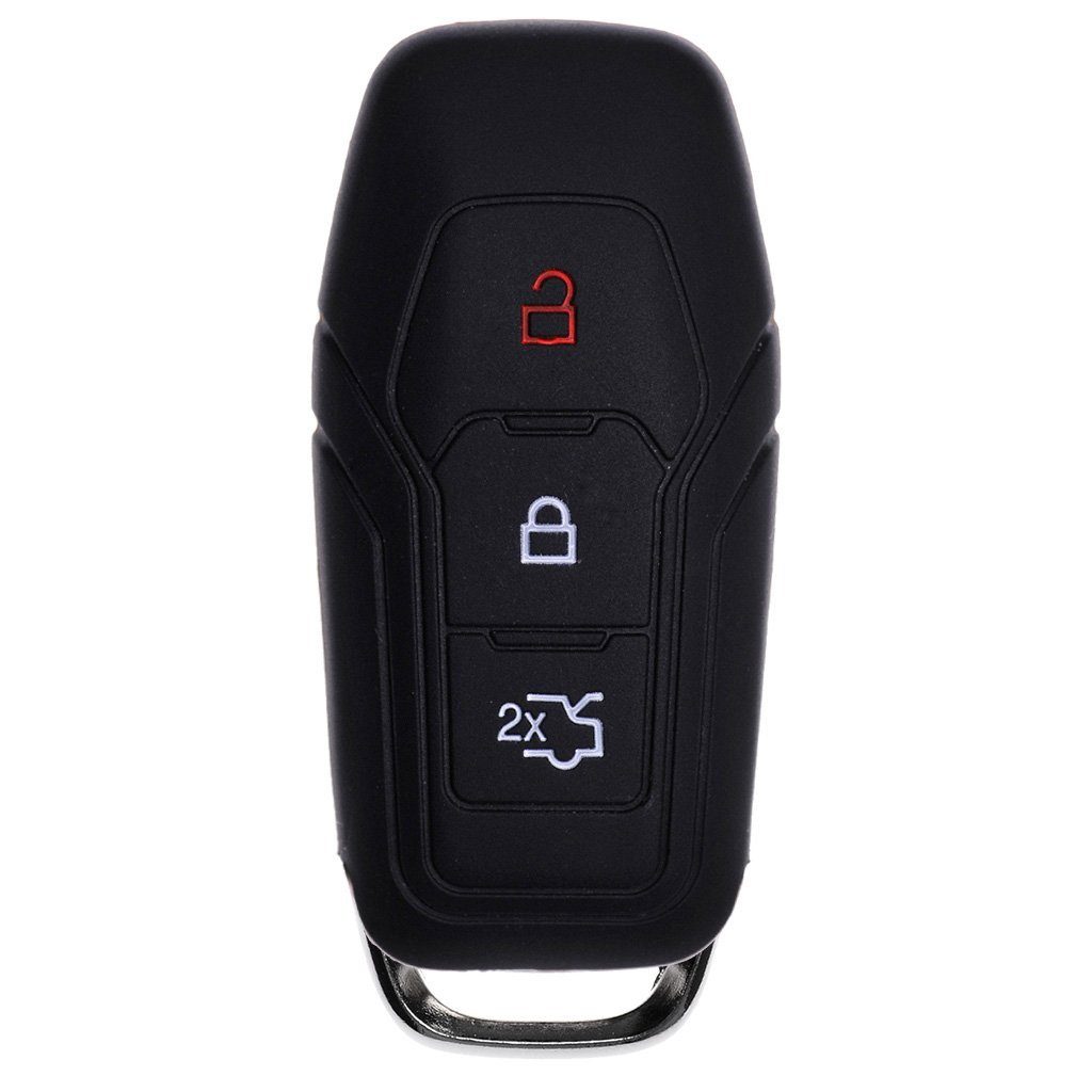 mt-key Schlüsseltasche Autoschlüssel Softcase Silikon Schutzhülle Galaxy Focus Schwarz, für Mustang Fiesta V Turnier Kuga 3 Tasten Mondeo Ford