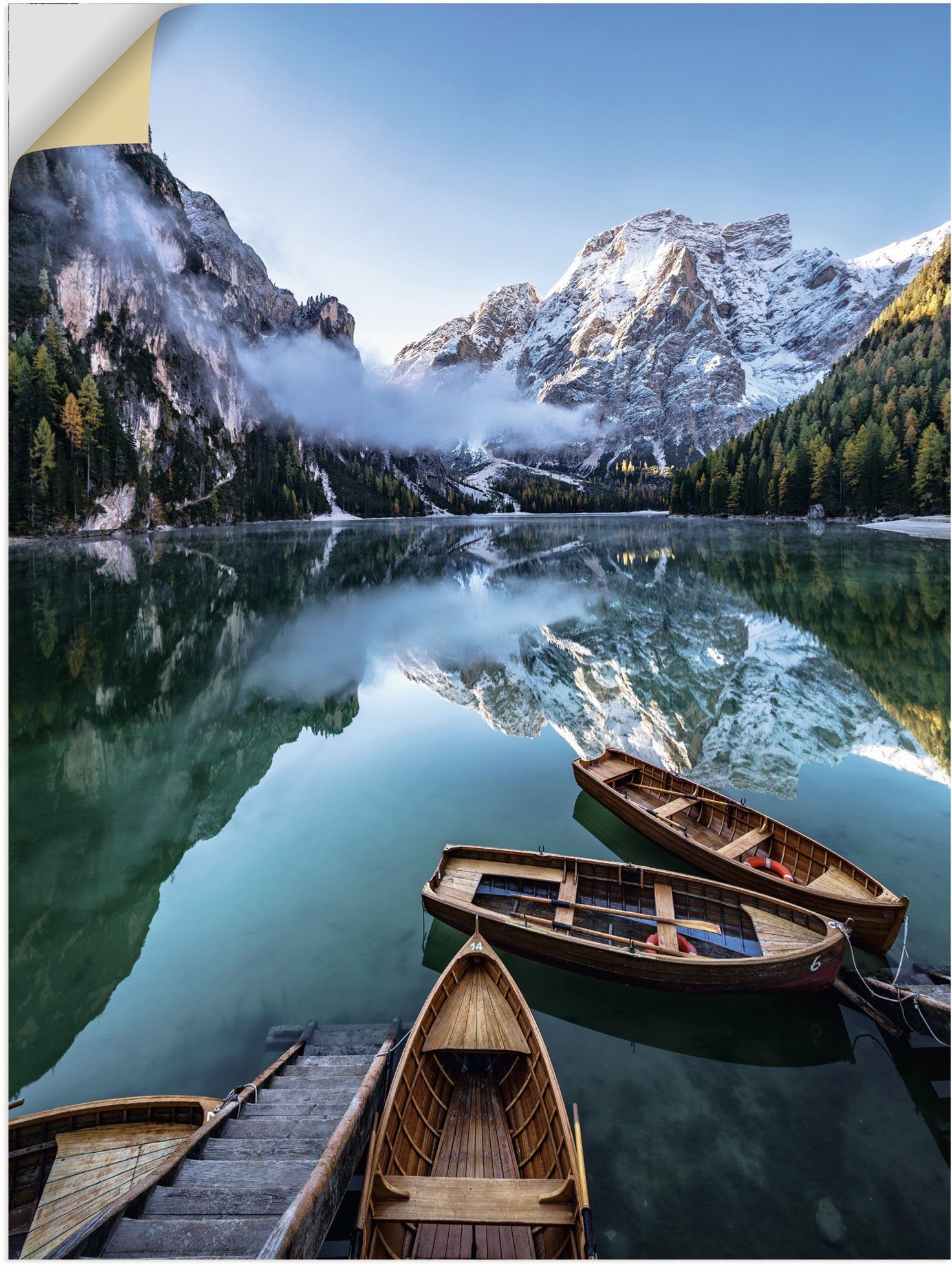 Artland Wandbild Pragser Wildsee in Südtirol, Bilder von Booten & Schiffen (1 St), als Alubild, Leinwandbild, Wandaufkleber oder Poster in versch. Größen