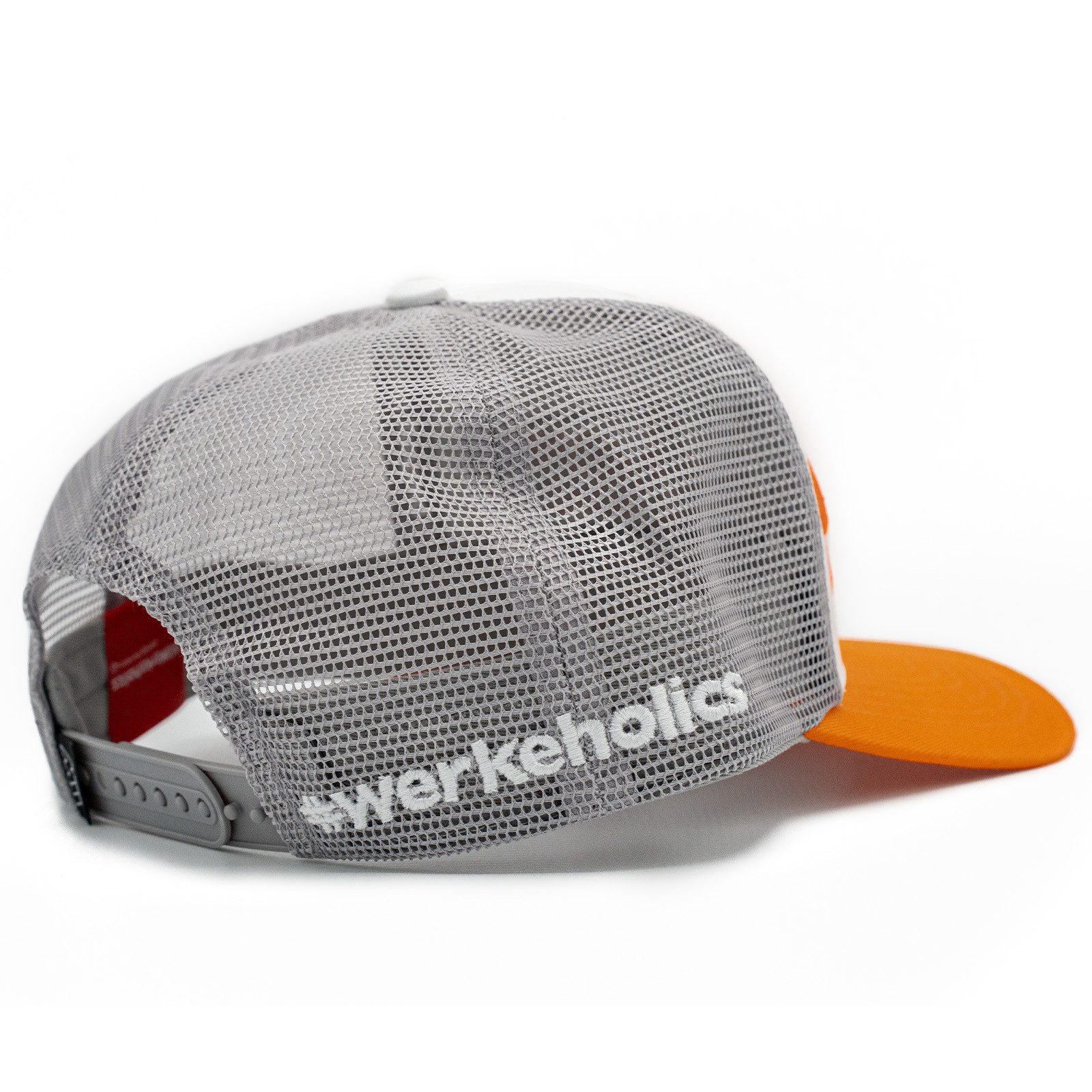 Weber GmbH Trucker Cap Weber #Werkeholics Mesh Baseball Cap orange/weiß/grau (1-St) basecap, mit Logostick und bedrucktem Unterschirm