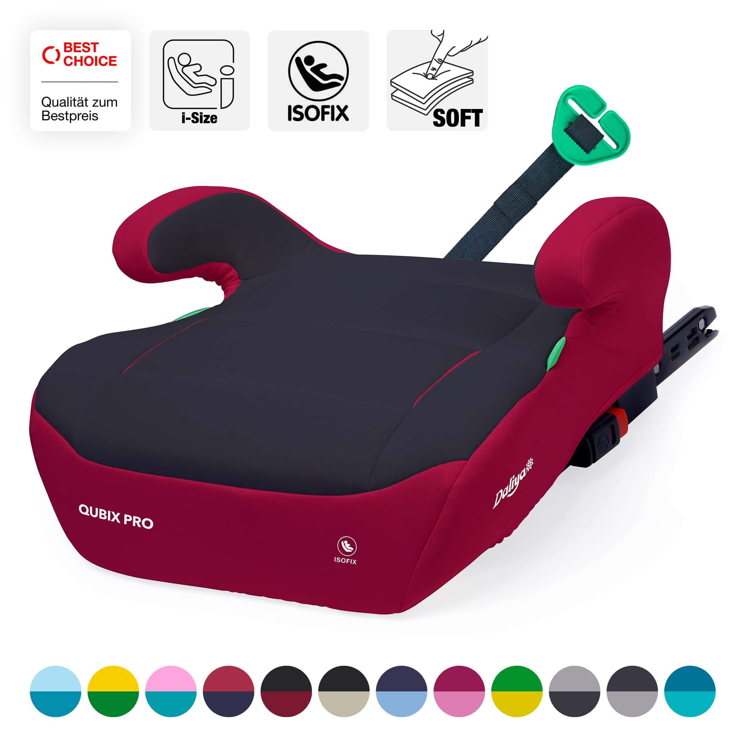 Daliya® Kindersitzerhöhung QUBIX PRO ISOFIX Kindersitz, ab: ab 6 Jahre oder 125cm Körpergröße, bis: bis 12 Jahre oder 150cm Körpergröße, ab: 125 cm, bis: 150 cm, (Packung, 1-tlg), ISOFIX, I-Size, Gurtfix, ergonomisch, weich, waschbarer Bezug