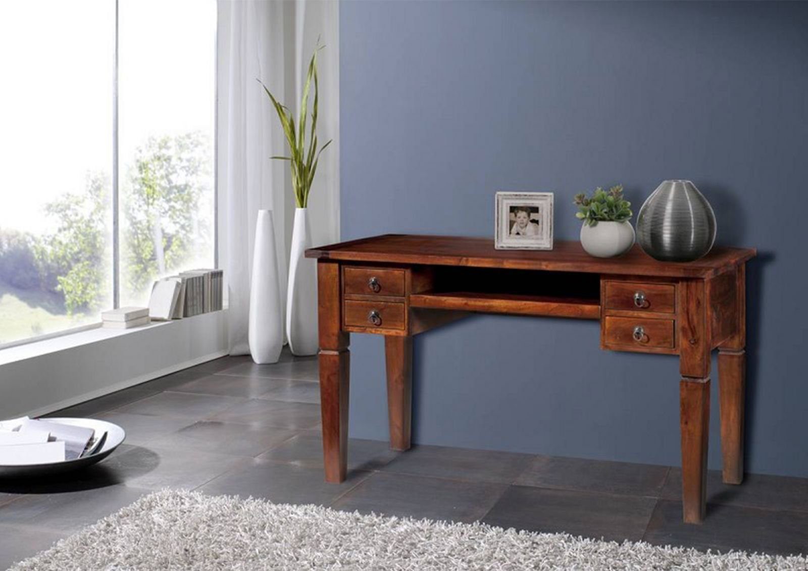 Massivmoebel24 Schreibtisch OXFORD (Massivholz, Massivholztisch), Schreibtisch Akazie 130x60x77 nougat lackiert OXFORD #506