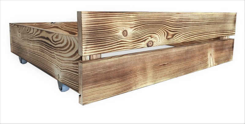 sunnypillow Palettenbett M2 aus Holz mit Lattenrost und 2 Bettkästen, 2 x Bettschubladen Geflammt
