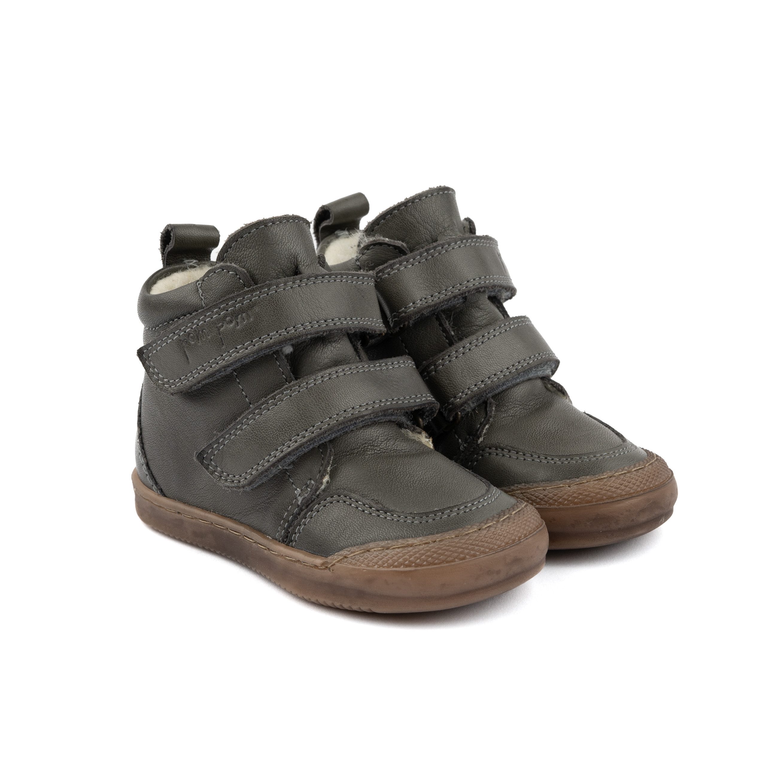 pom pom Pom Pom Stiefel Leder Wolle Schnürstiefelette