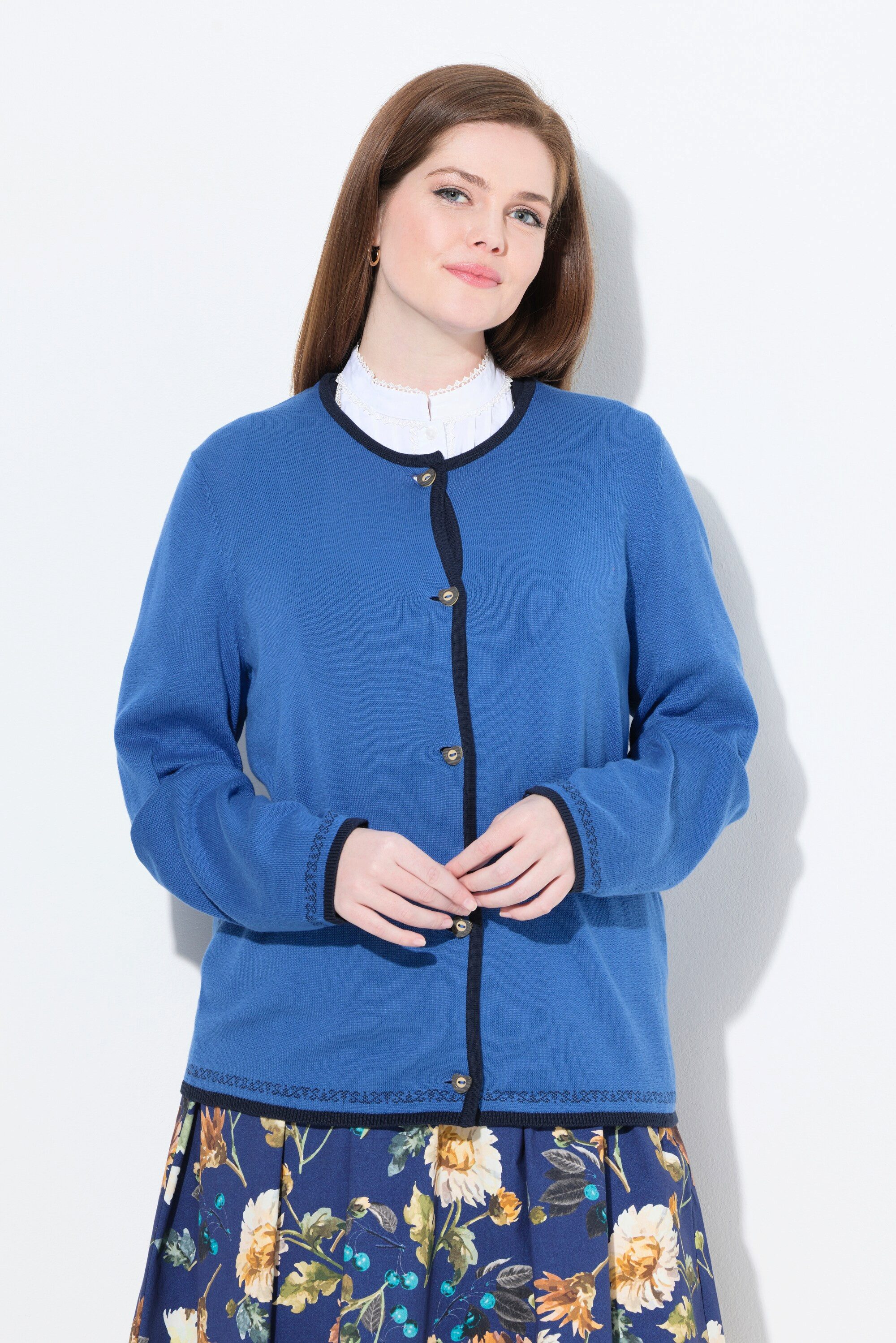 Ulla Popken Strickjacke Strickjacke Trachtenknöpfe Rundhals günstig online kaufen