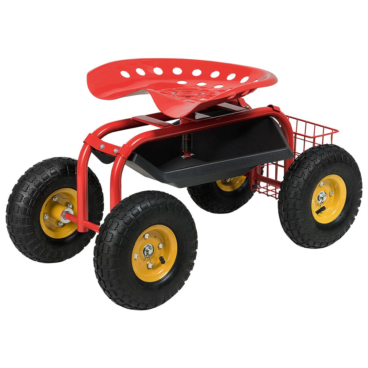 COSTWAY Rollsitz, 360 ° drehbar, höhenverstellbar, mit Ablage & Korb