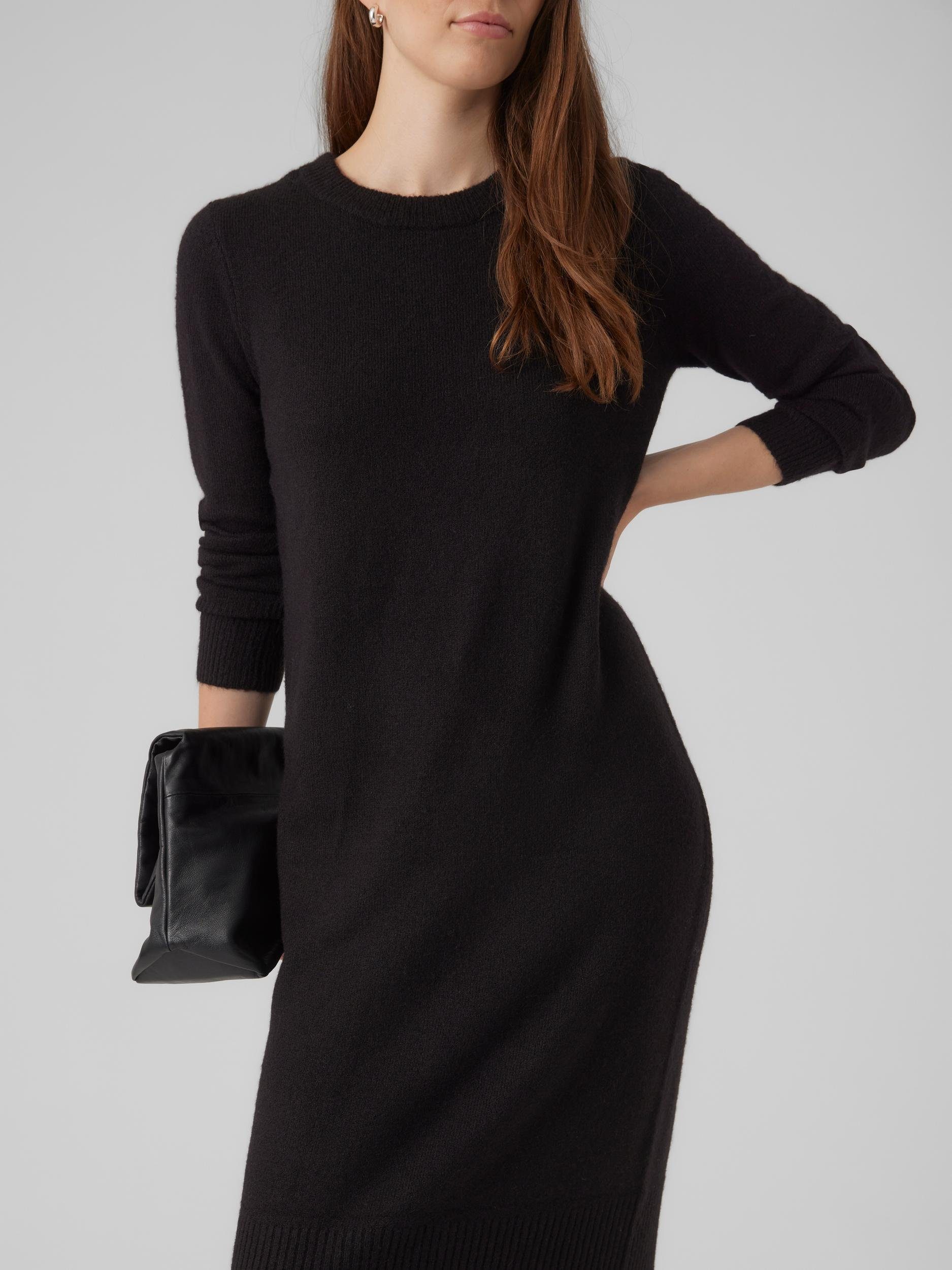 Vero Moda Strickkleid VMPLAZA LS DRESS CALF Black GA Detail:SOLID O-NECK BOO