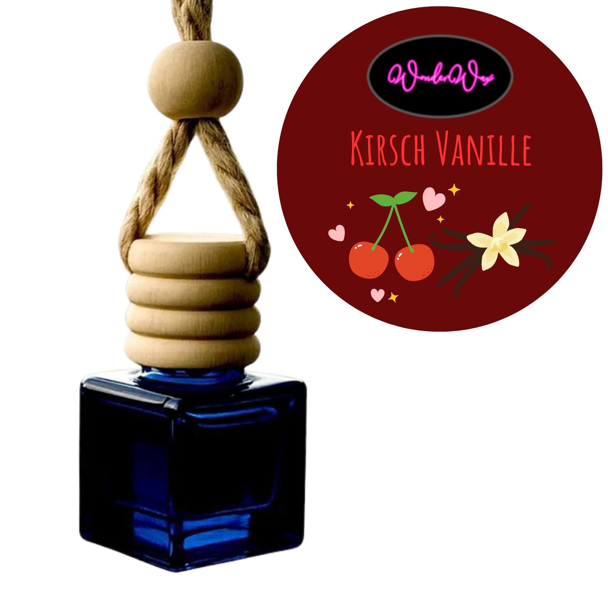WonderWax Raumduft WonderWax® Auto Duft Quadrat Schwarz Deckel rund 8 ml, (Kirsch Vanille), Duftrichtung: Kirsch Vanille
